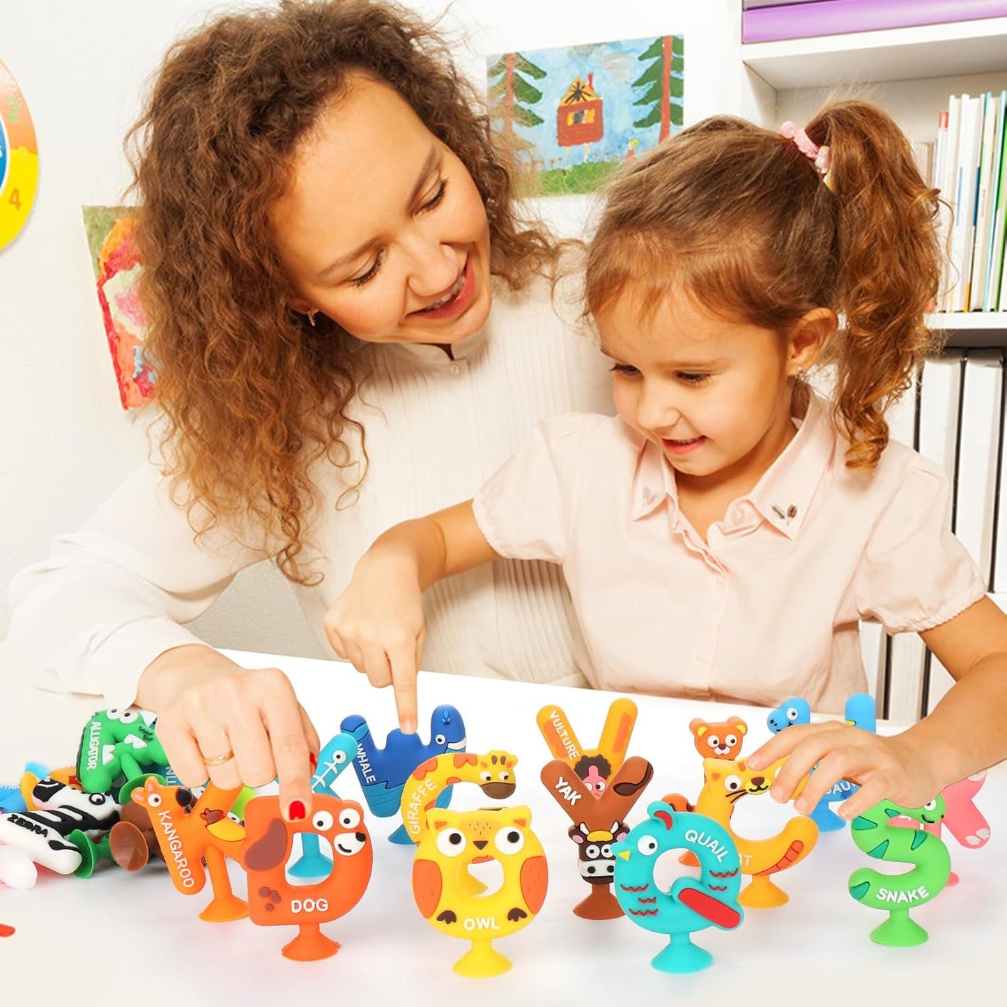 Suctionbath Toy,26Pcs Animal Suction Alphabet Bath Toys Kids,Educational Bath Toys Sensory Letters Waterproof Mold Free,Bathtub Letters to Stick to Tub,Silicone Toddler Learning Toys
