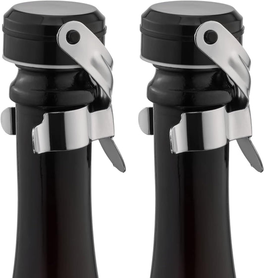 Champagne&Wine Bottle Stoppers Stainless Steel with Food Grade Silicone, Leak Proof Keep Fresh Reusable Saver, Cork Suitable for Wine, Champagne, Cava, Prosecco and Sparkling (2 Pack Silver)