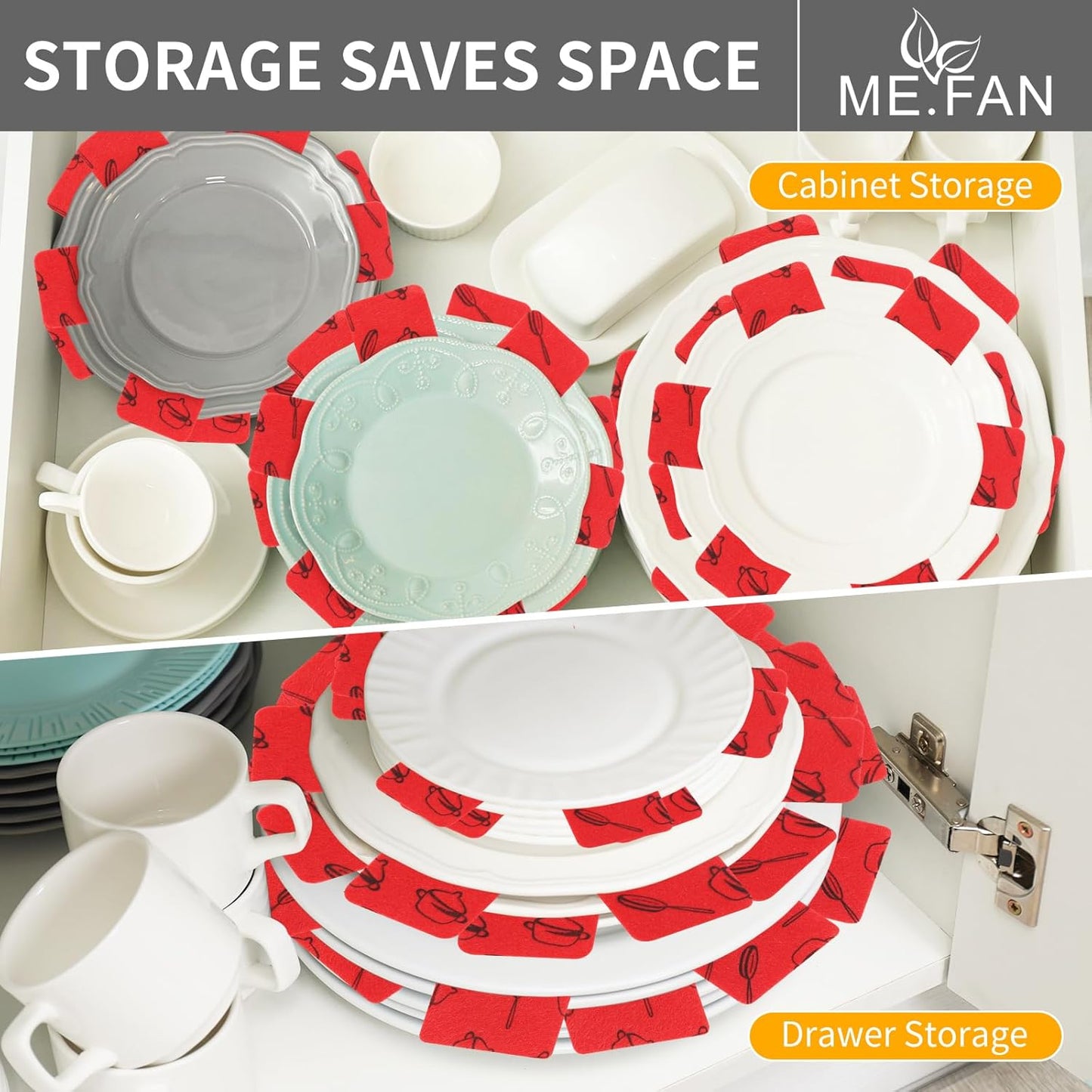 Pot and Pan Protectors, 6 Set (7.9" 11.8" 15"), Felt Cookware, Kitchenware Separators Protector for Stacking to Avoid Scratching Red