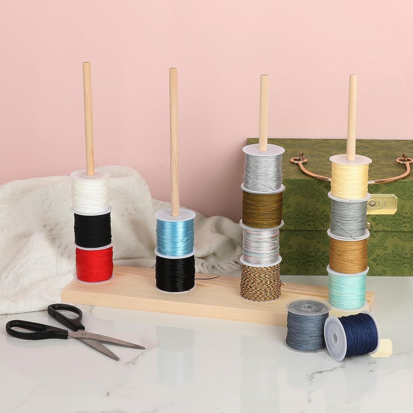 Wooden Ribbon Organizer and Storage Solution for Crafting and Gift Wrapping