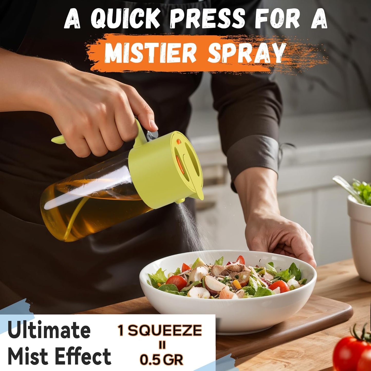 Oil Sprayer for Cooking, 2025 Large Advanced Olive Oil Dispenser Bottle,500Ml/17Oz Glass Olive Oil Sprayer,2 in 1 Even Spray with Portion Control for Kitchen, Air Fryer, Salad, BBQ - Yellow