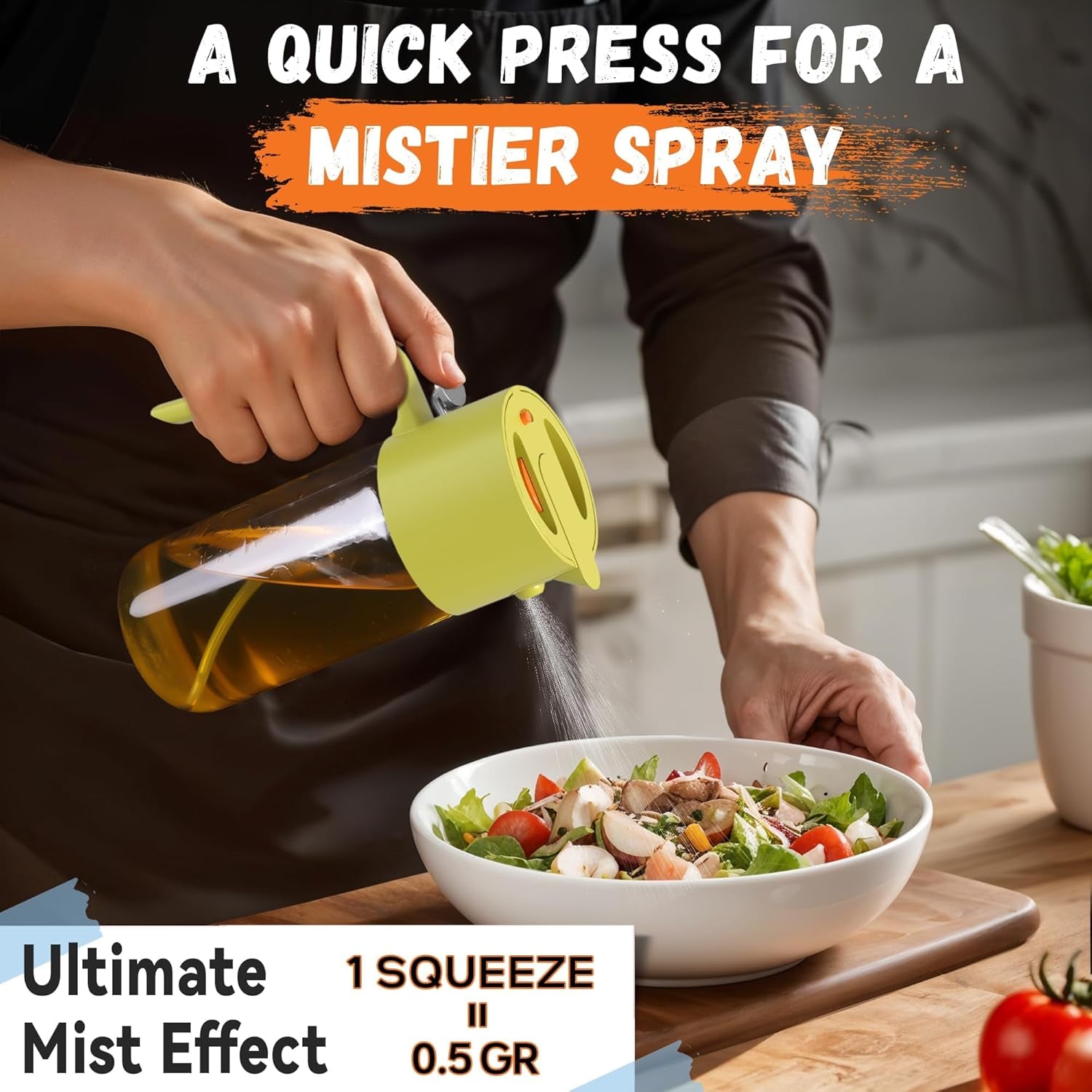 Oil Sprayer for Cooking, 2025 Large Advanced Olive Oil Dispenser Bottle,500Ml/17Oz Glass Olive Oil Sprayer,2 in 1 Even Spray with Portion Control for Kitchen, Air Fryer, Salad, BBQ - Yellow