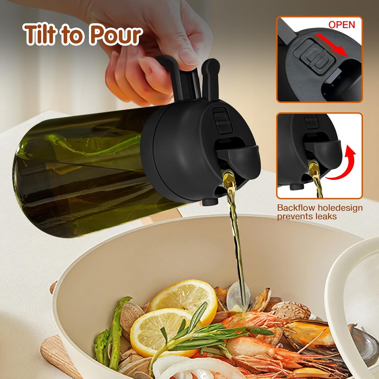 16Oz/470Ml Light-Blocking Dark Oil Sprayer for Cooking, 2 in 1 Olive Oil Dispenser Bottle for Kitchen, Premium Dark Green Glass Oil Bottle, Food-Grade Oil Mister for Air Fryer, BBQ (Black)