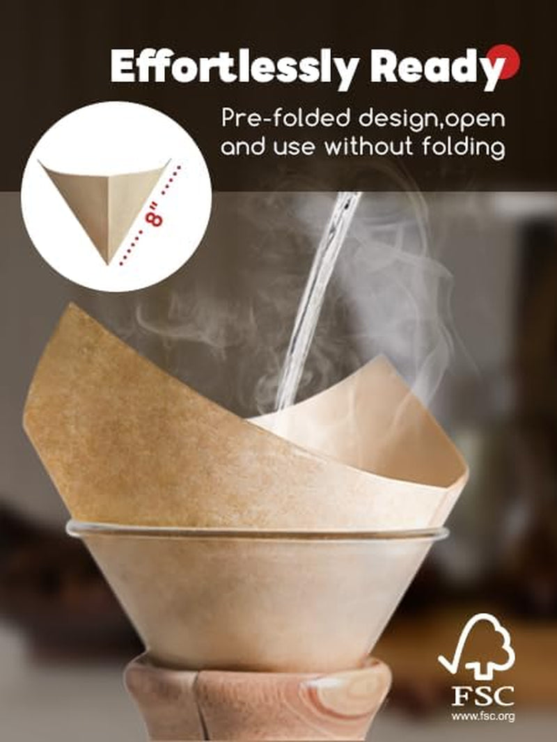 Pre-Folded Natural Unbleached Coffee Filters - 50 Pack, Compatible with Pour-Over Coffee Makers