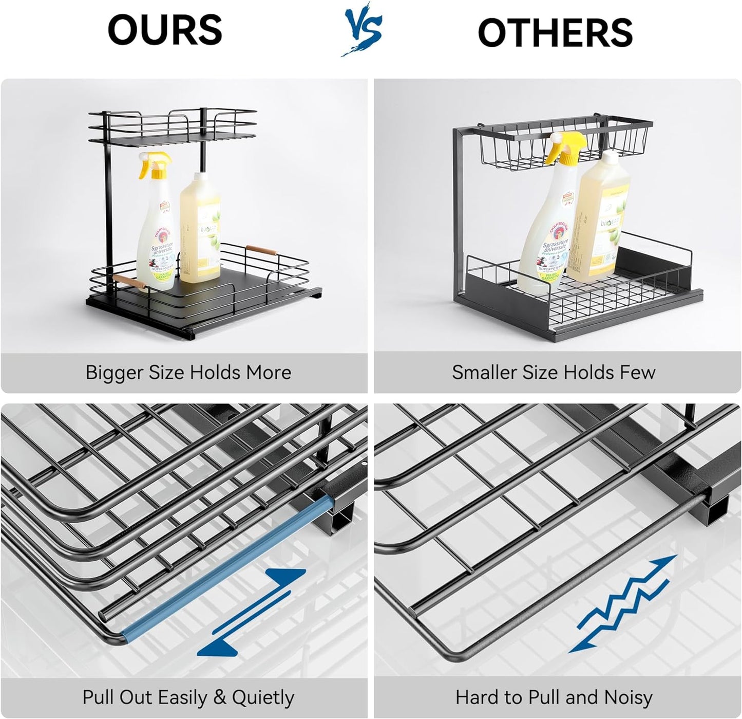 under Sink Organizers and Storage, 2 Tier Bathroom Kitchen Cabinet Organizers, Pull Out under Sink Storage Kitchen Shelf Organizer for under Counter Storage