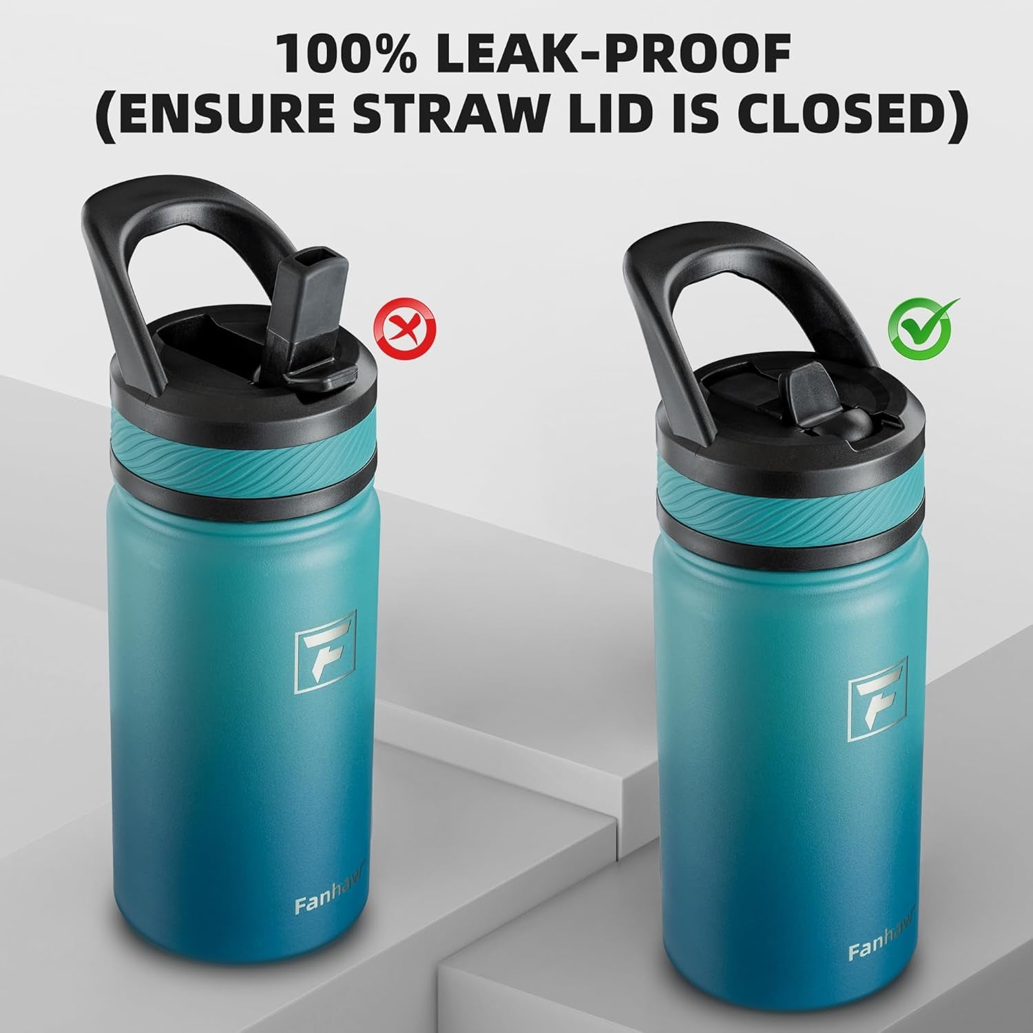 14 Oz Kids Insulated Water Bottle with Straw Lid – Stainless Steel Double Wall Vacuum, Leak-Proof, Bpa-Free Water Bottles for School Boys & Girls(Green Blue)