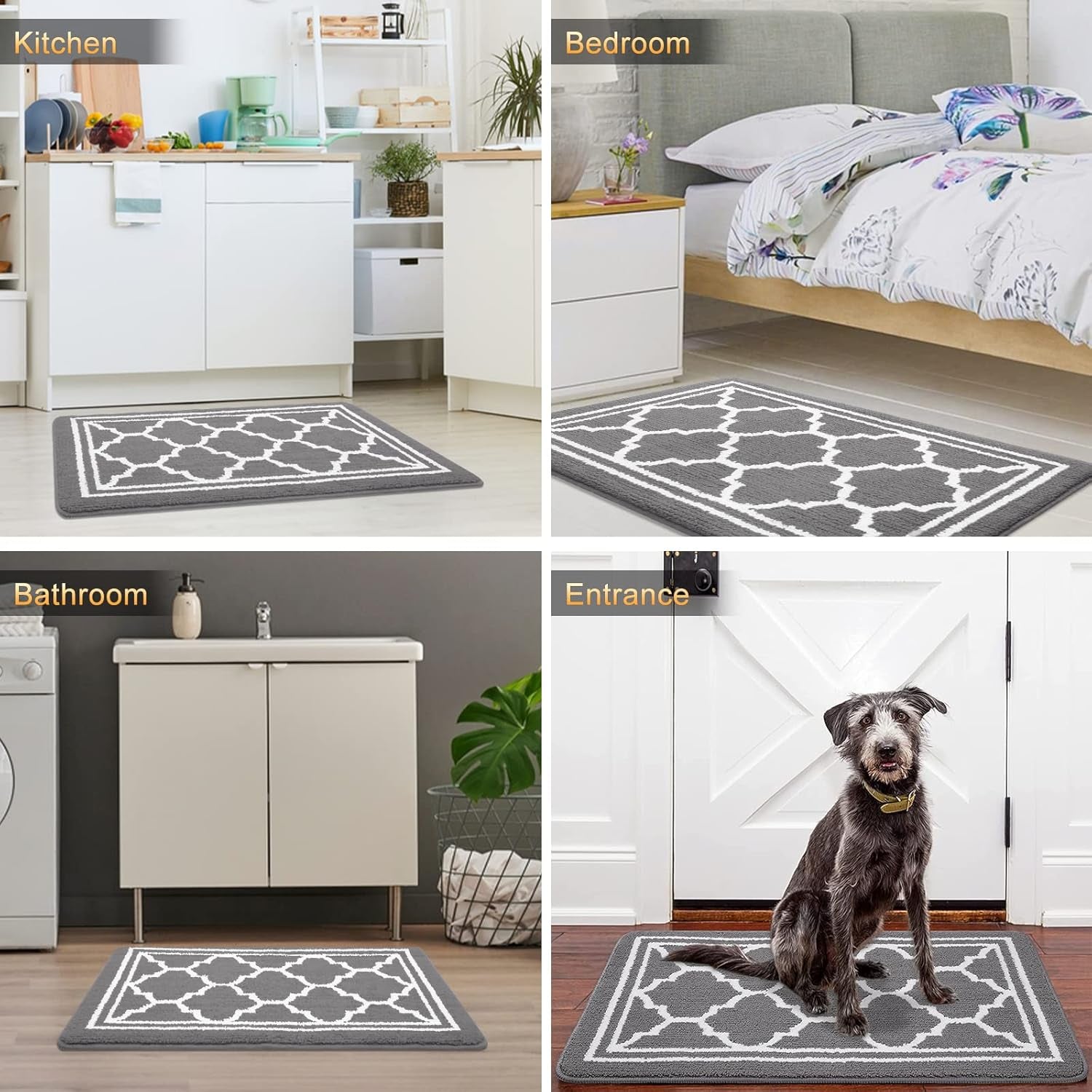 Indoor Door Mat, Dirt-Resistant and Absorbent Doormat, Anti-Slip, Low Profile Floor Mats for inside Entryway, Front, and Back Door Entrance (32X20 Inches, Grey)