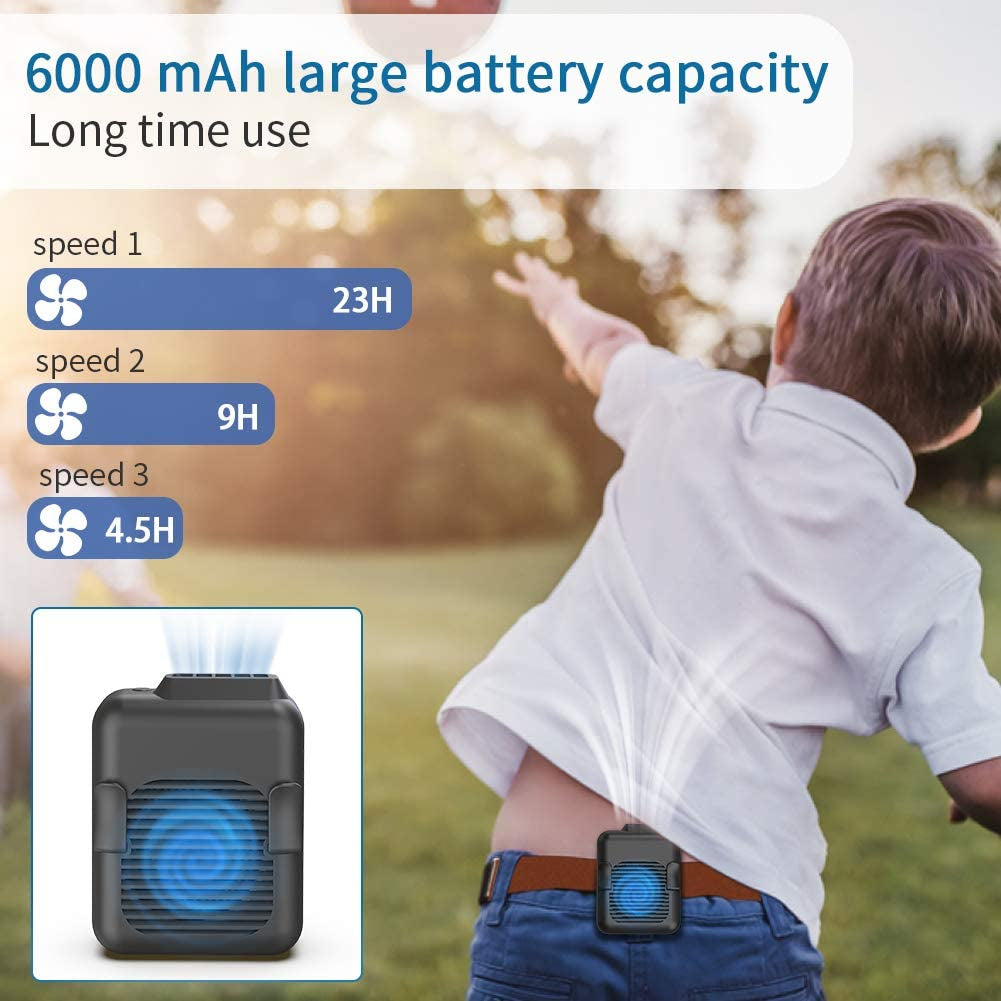 Portable Mini Waist Belt Fan Rechargeable, 23H Use Time, 5100RPM Strong Airflow with 3 Speed Levels, Hands-Free Necklace Fan for Blue Collar, Weeding, Personal under Shirt Cooling for Outdoor
