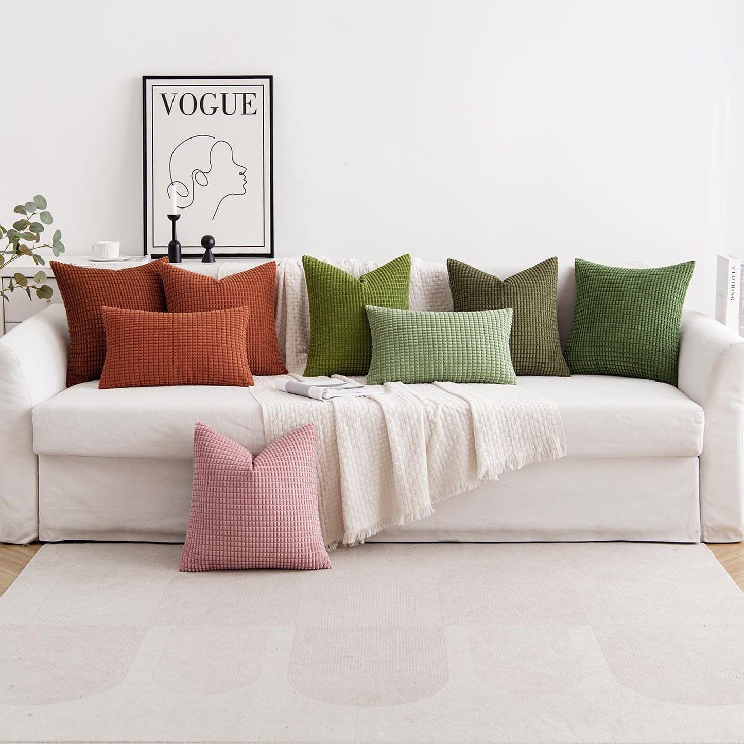 Pack of 2 Pillow Covers 18X18 Inch Granules Soft Corduroy Decorative Throw Pillow Covers for Couch Cushion Sofa Bedroom Living Room, Blush Pink