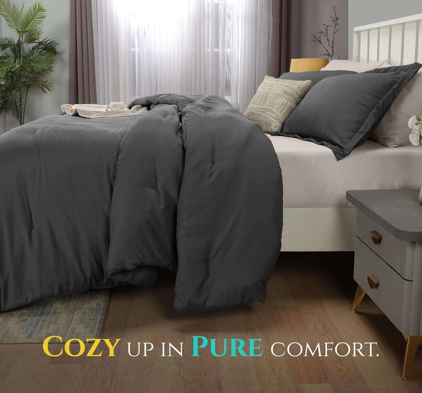 Queen Comforter Set Grey, Comforters Queen Size 3 Pieces Bedding Comforters Sets, down Alternative Soft Bed Set, 1 Comforter (88 X 88 Inches) 2 Pillow Shams (20 X 26 Inches)