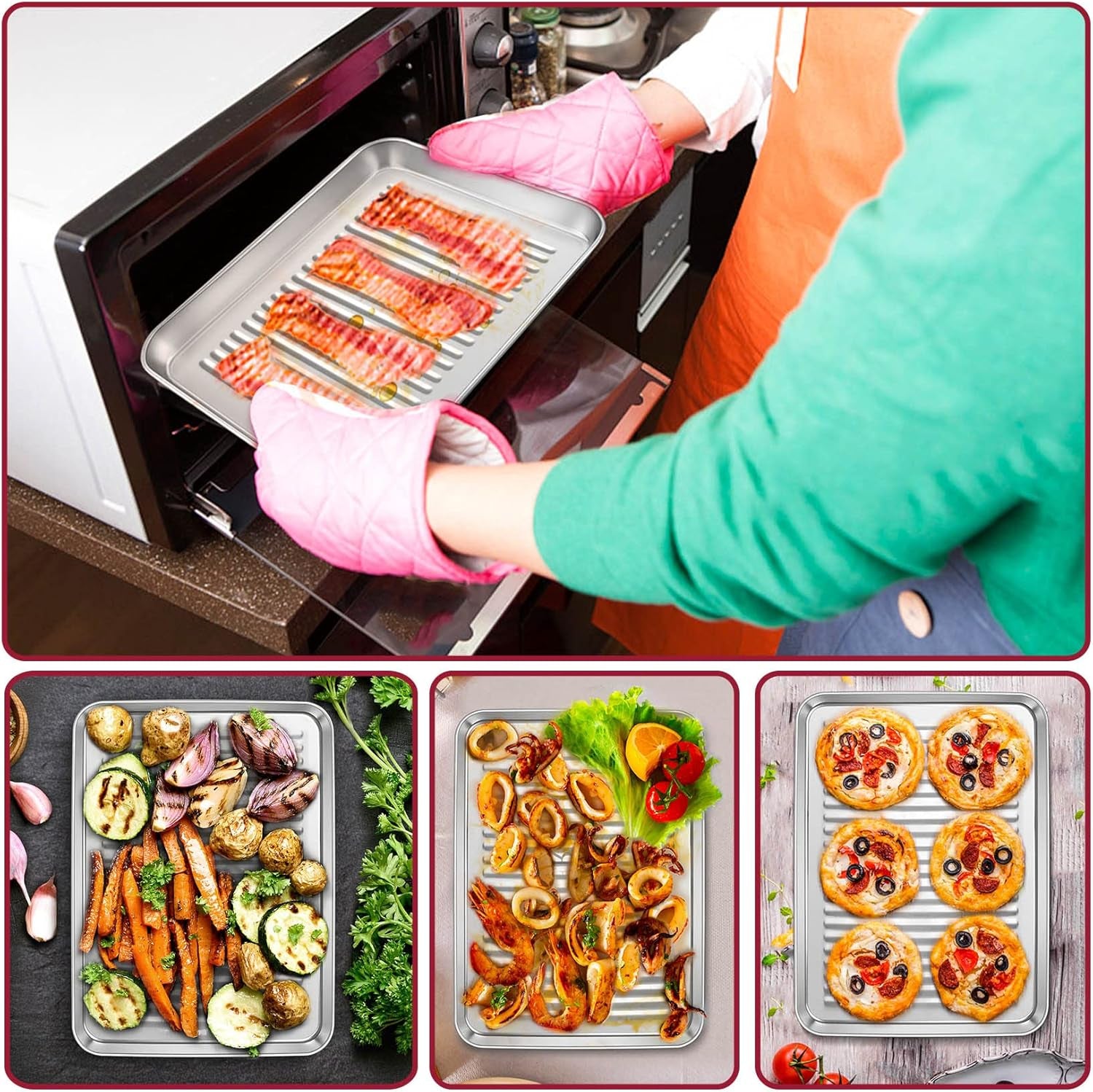 9 X 7 X 1 Inch Mini Toaster Oven Pan, Stainless Steel Small Baking Pan Oven Tray for Cooking & Roasting, Corrugated Bottom, Healthy & Sturdy, Dishwasher Safe - 1Pc