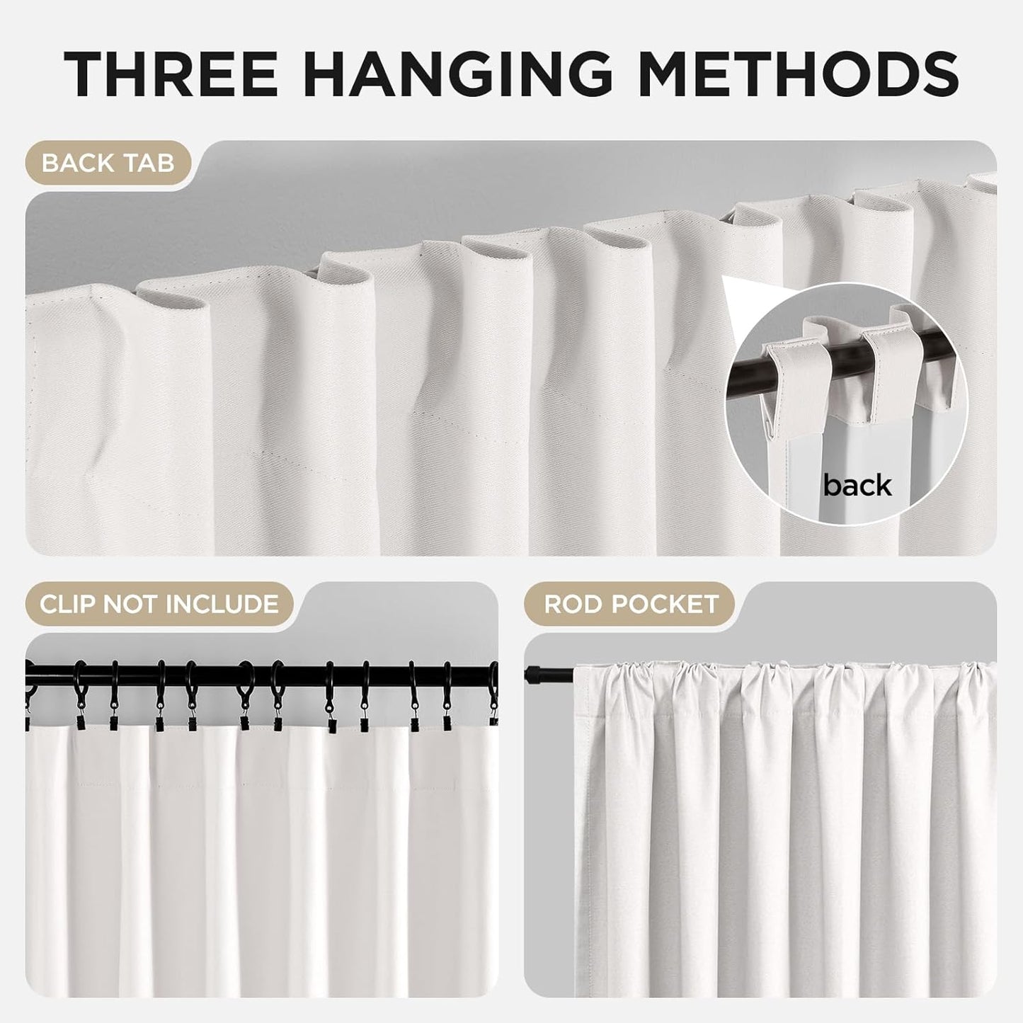 White 100% Blackout Linen Curtains - 96-Inch Long, 2 Panel Set with Rod Pocket & Back Tabs, Thermal Insulated Drapes for Bedroom and Living Room (Pure White, 52" W x 96" L)
