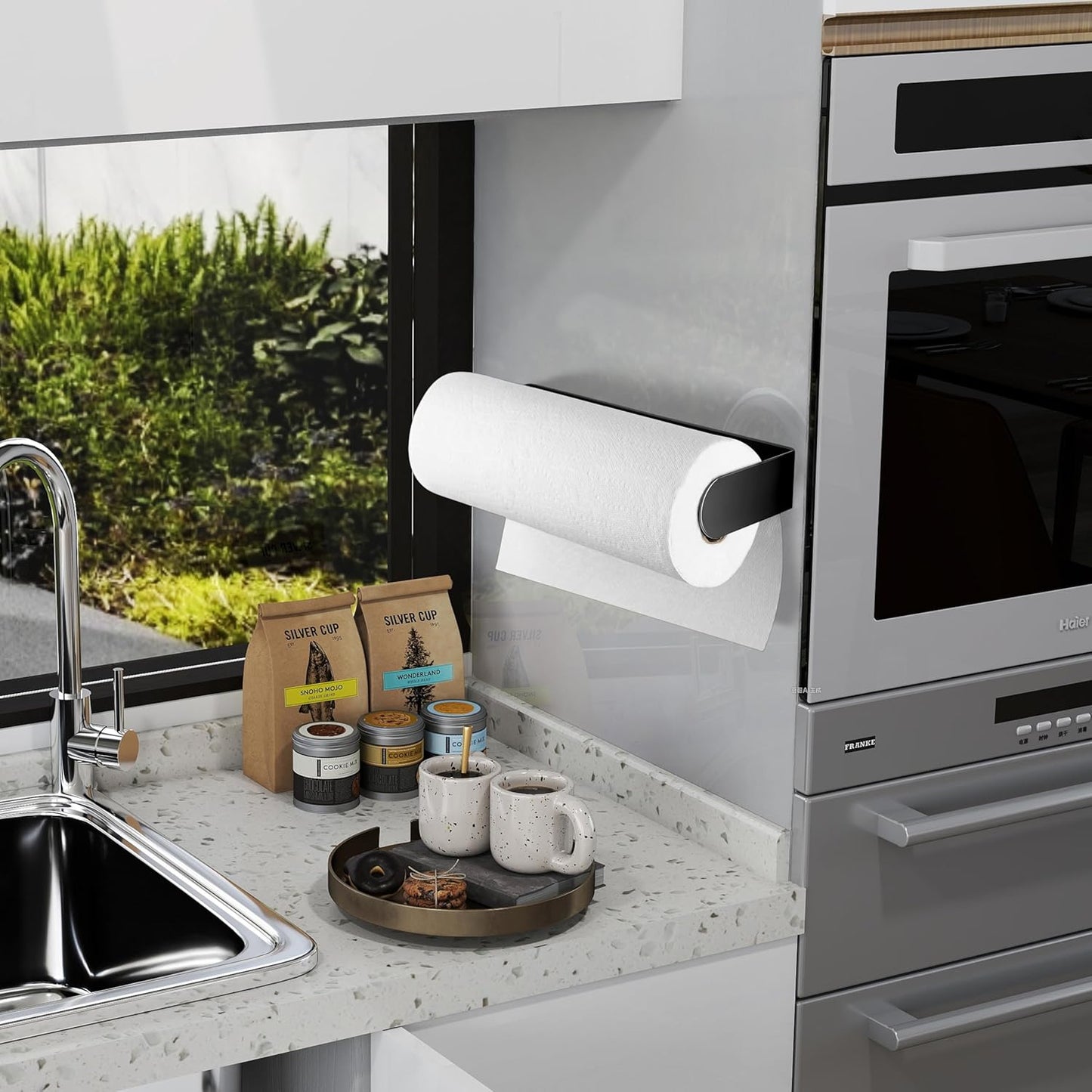 Magnetic Black Paper Towel Holder for Kitchen, Outdoor Grill, and Garage - Durable Stainless Steel Rack with Strong Magnets