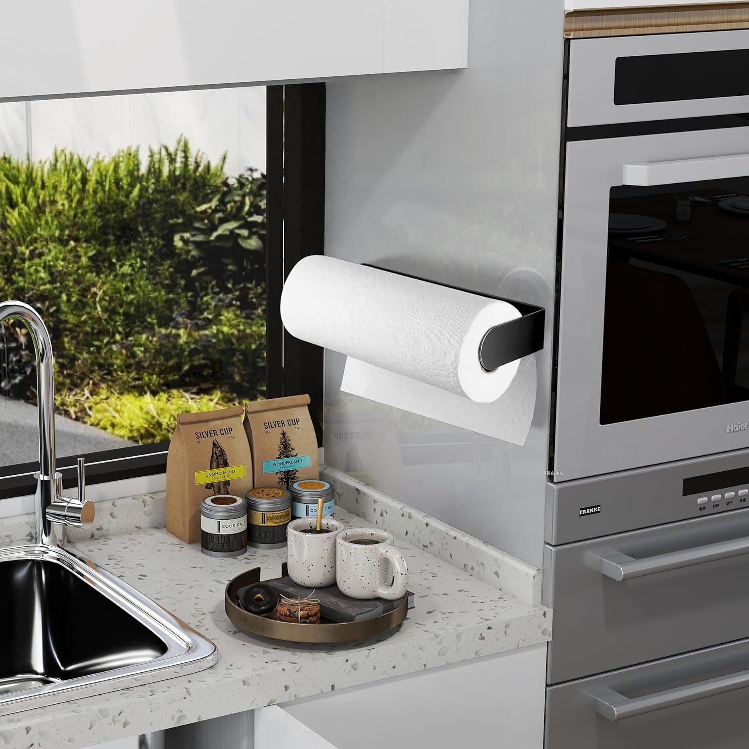 Magnetic Black Paper Towel Holder for Kitchen, Outdoor Grill, and Garage - Durable Stainless Steel Rack with Strong Magnets