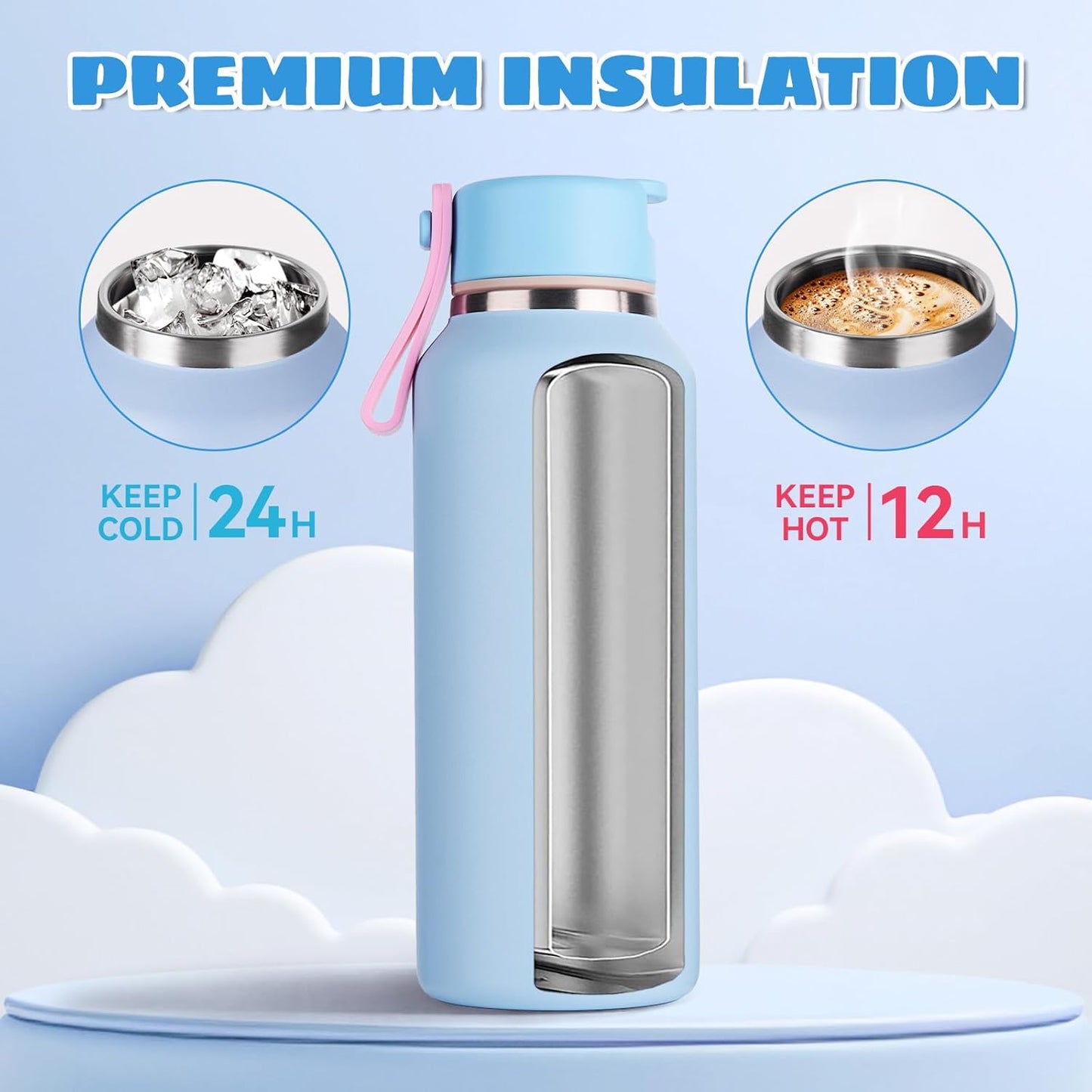 12Oz Kids Water Bottle for School Boys&Girls, 304 Stainless Steel Toddler Cup, Insulated Water Bottle with Straws, Bpa-Free, Blue