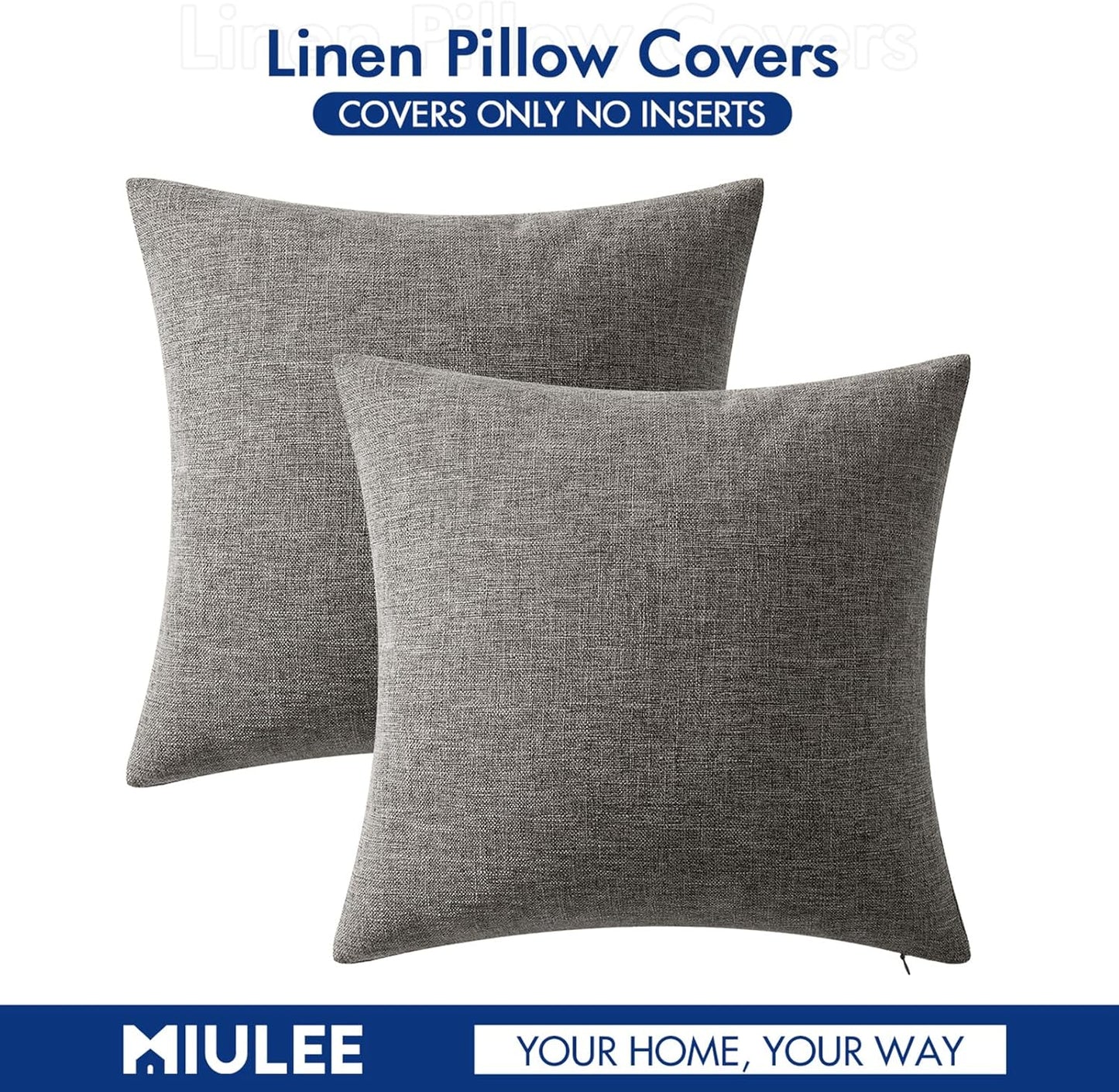 Pack of 2 Decorative Farmhouse Linen Pillow Covers Rustic Boho Accent Outdoor Couch Throw Pillow Covers for Cushion Bed Sofa Living Room Home Decor 18X18 Inch Grey