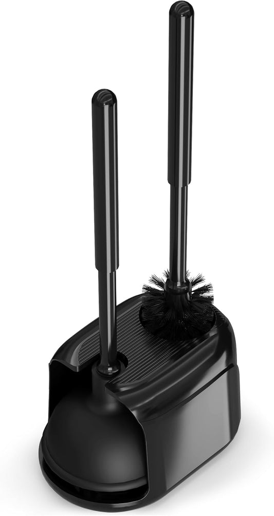 Toilet Plunger and Brush Set with Holder for Deep Cleaning, Includes Toilet Bowl Brush and Plunger for Effective Bathroom Cleaning (Pack of 1, Black)