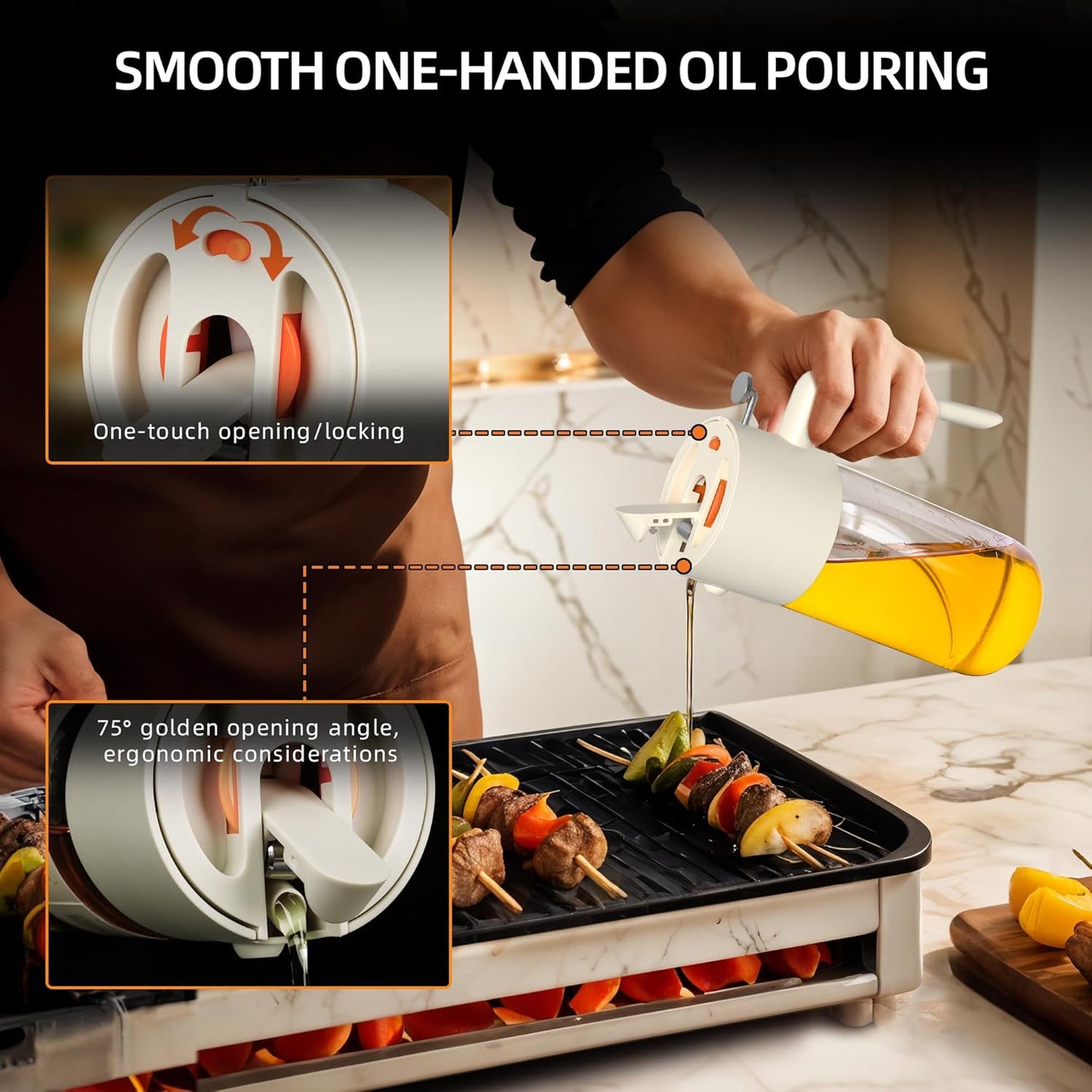 Oil Sprayer for Cooking, 2025 Large Advanced Olive Oil Dispenser Bottle,500Ml/17Oz Glass Olive Oil Sprayer,2 in 1 Even Spray with Portion Control for Kitchen, Air Fryer, Salad, BBQ - White