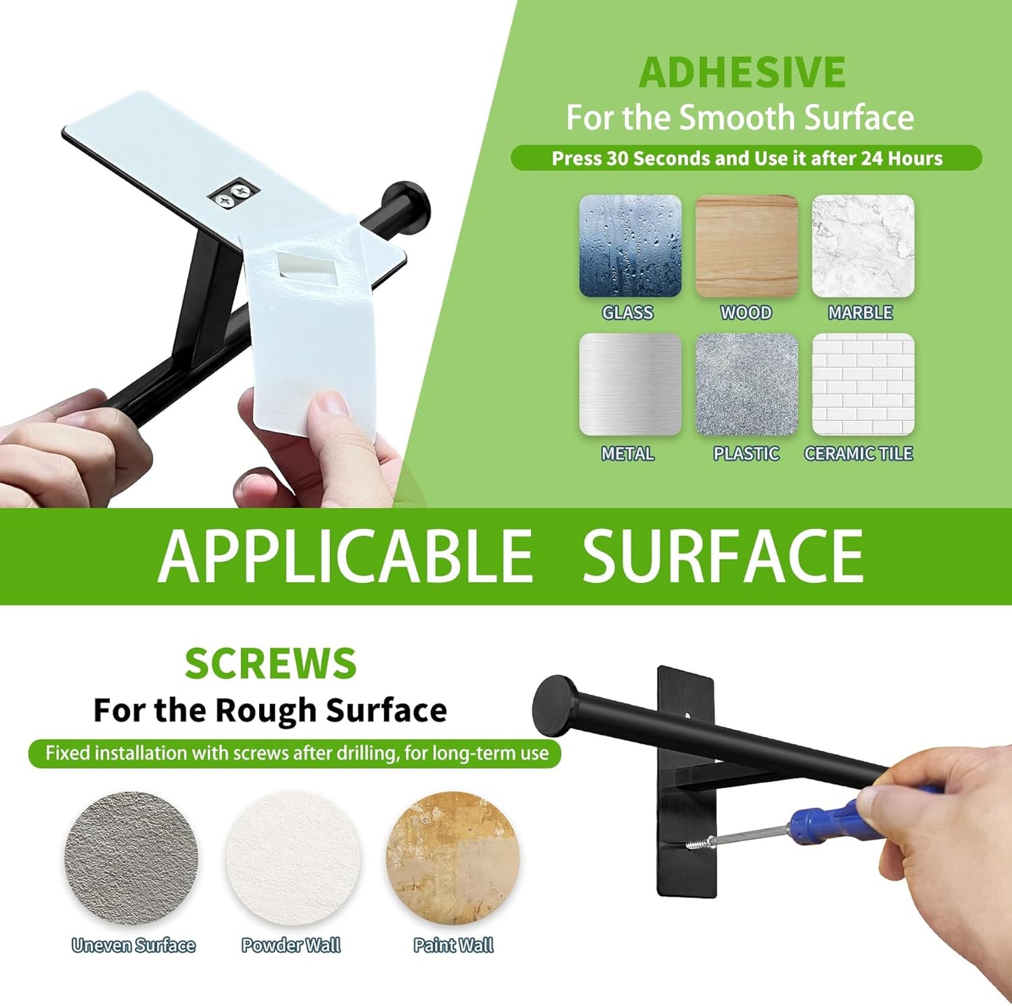 Double Roll Toilet Paper Holder, , Black Stainless Steel Toilet Paper Holder, Adhesive or Drilling Toilet Roll Holder Wall Mount for Bathroom (Black)