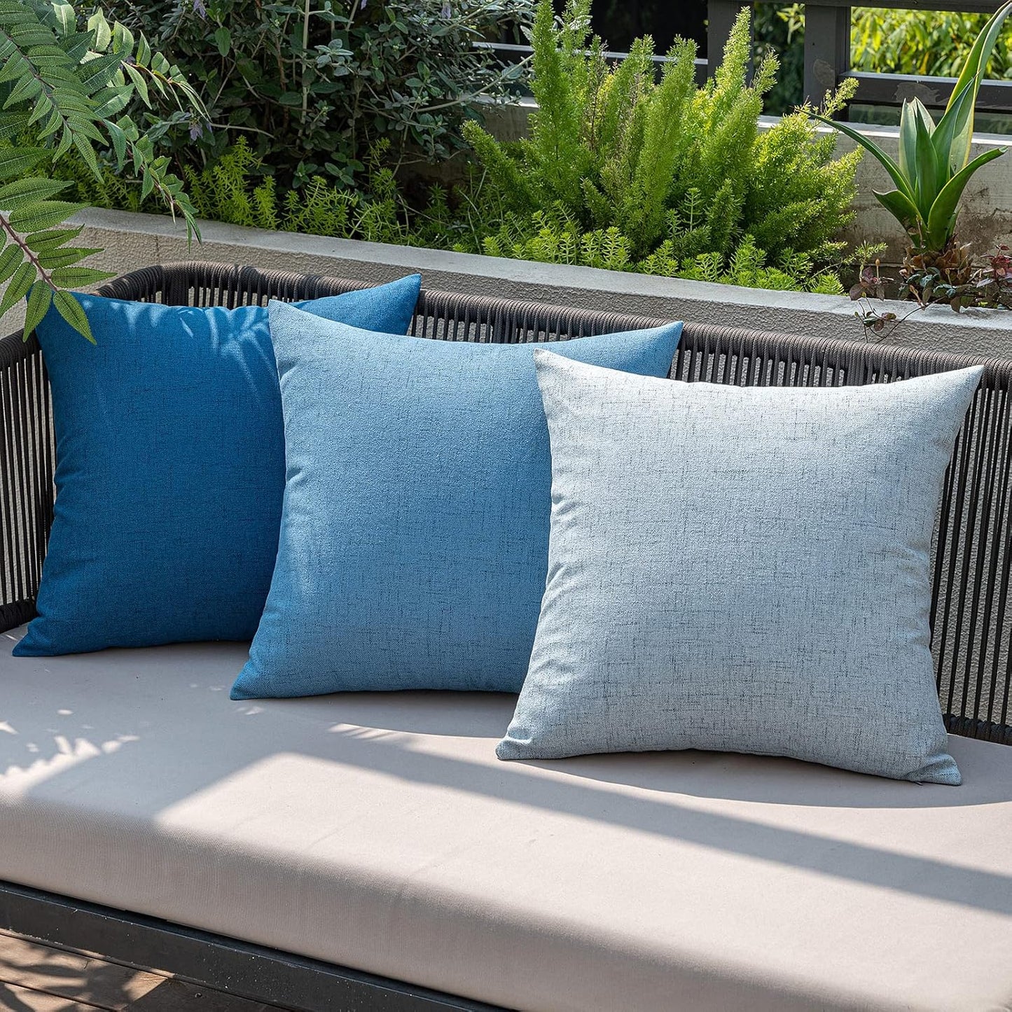 Pack of 2 Outdoor Throw Pillow Covers Waterproof Decorative Soft Pillowcases Linen Farmhouse Square Cushion Shams for Patio Balcony Couch Garden 20X20 Inch,Light Blue