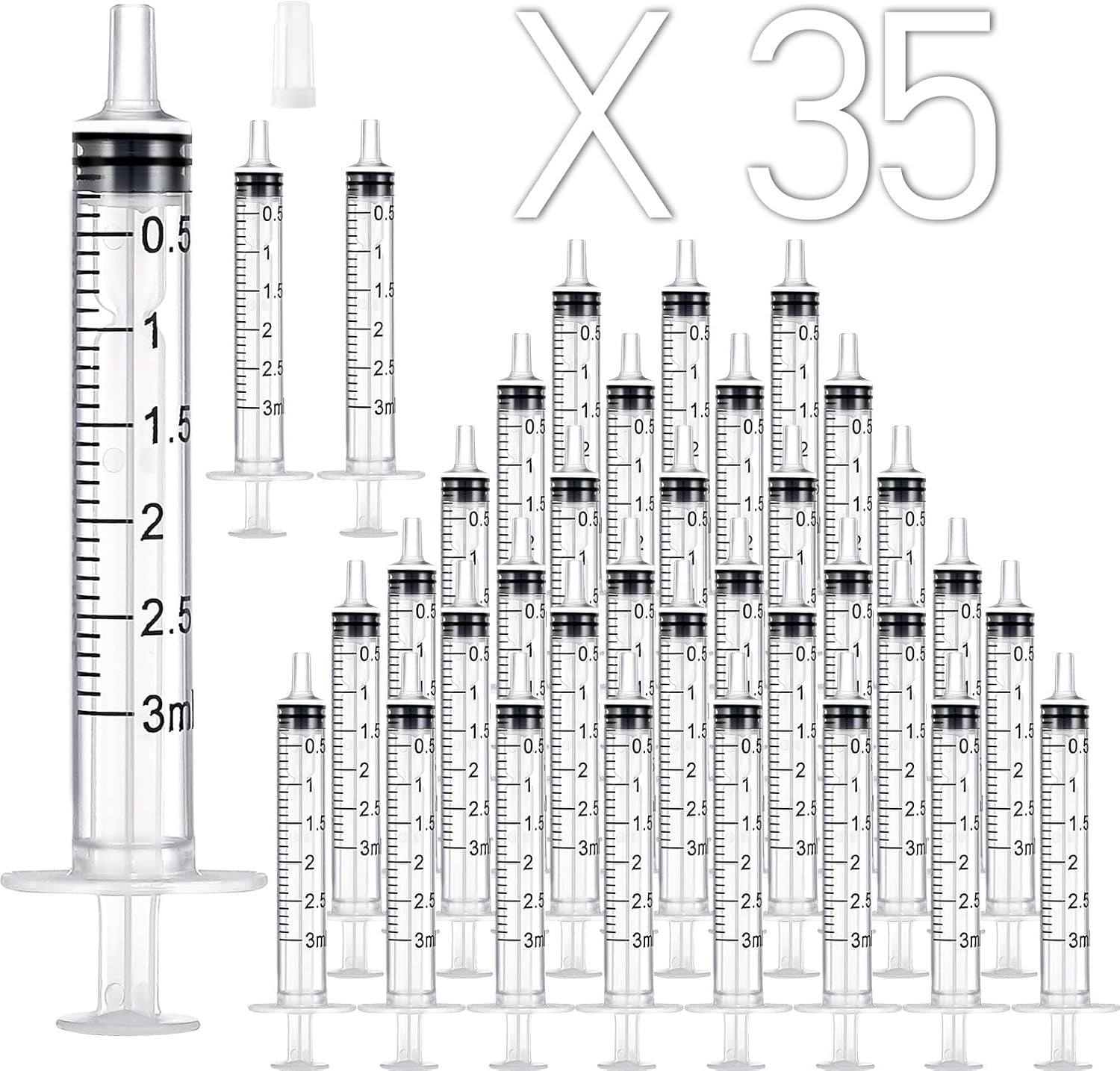35 Pack 3Ml Plastic Syringe without Needle, Catheter Tip Individually Sealed for Liquid, Sterile - Syringes Tools for Feeding Pets, Measuring, Scientific Labs, Oil or Glue Applicatorc