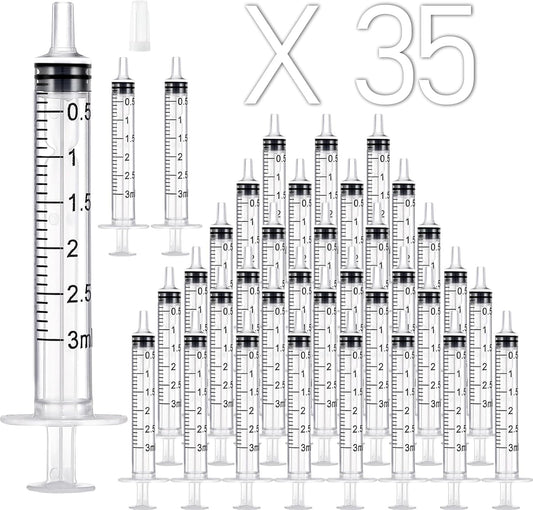 35 Pack 3Ml Plastic Syringe without Needle, Catheter Tip Individually Sealed for Liquid, Sterile - Syringes Tools for Feeding Pets, Measuring, Scientific Labs, Oil or Glue Applicatorc