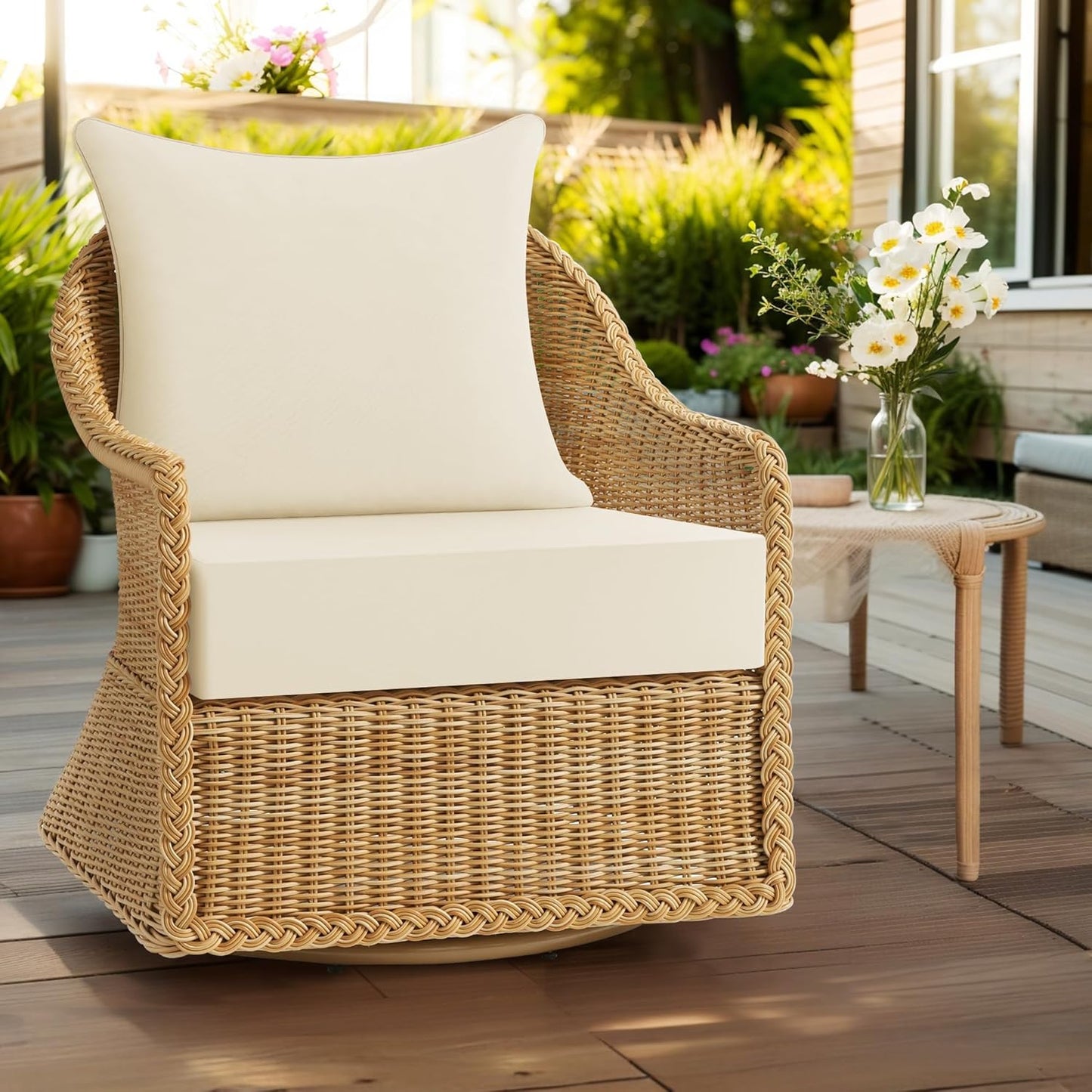 ® Outdoor Seat Cushions 24 X 24 X 5.75 Inch, Waterproof & Fade Resistant Patio Furniture Replacement Cushions with Removable Cover for Chair, Sofa, Couch, Wicker, Beige