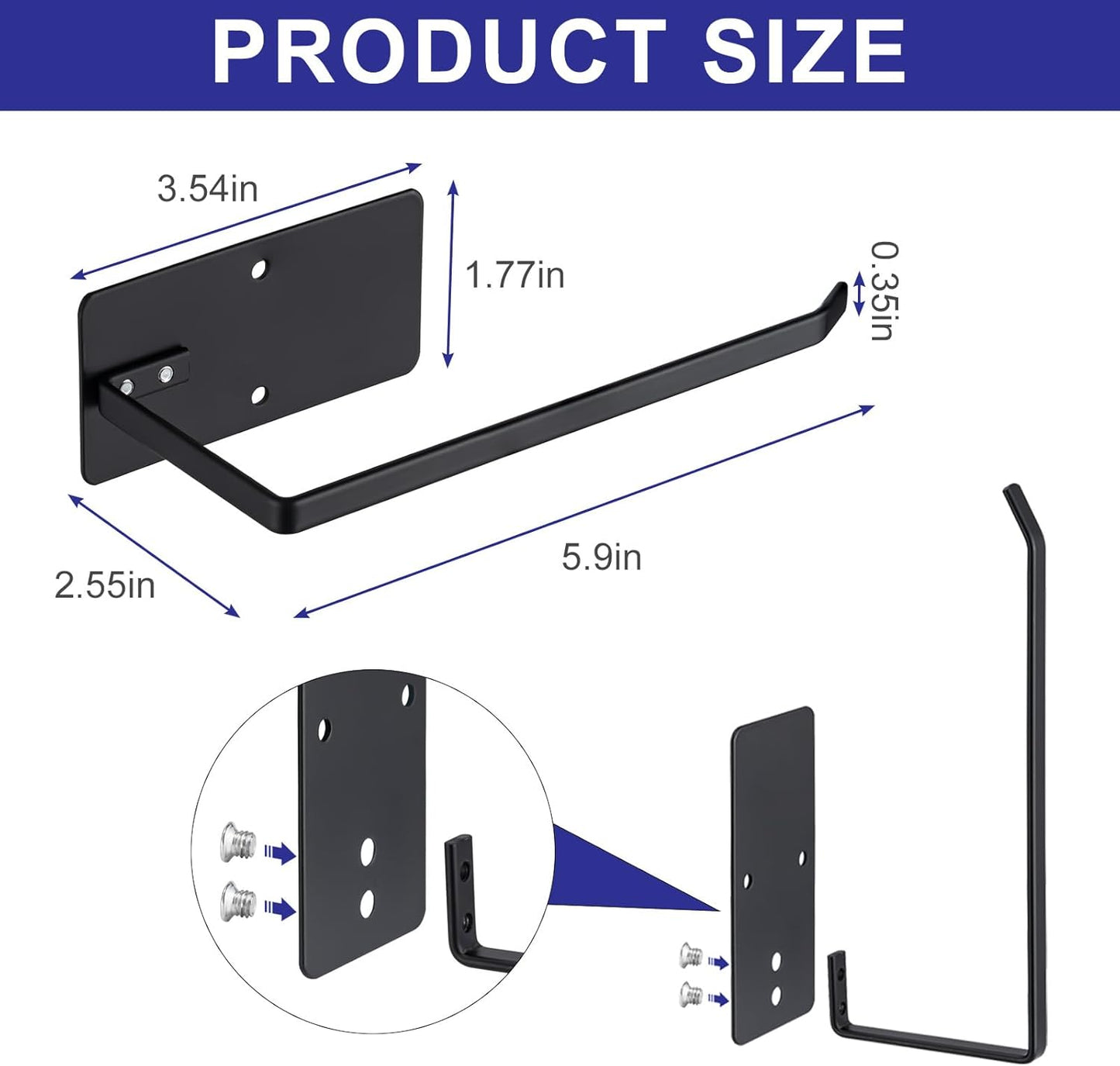 Bathroom Toilet Paper Holder 2Pack,Stainless Steel Toilet Roll Holder,Wall Mounted Self Adhesive Paper Stand for Bathroom, Kitchen, Washroom(Black)