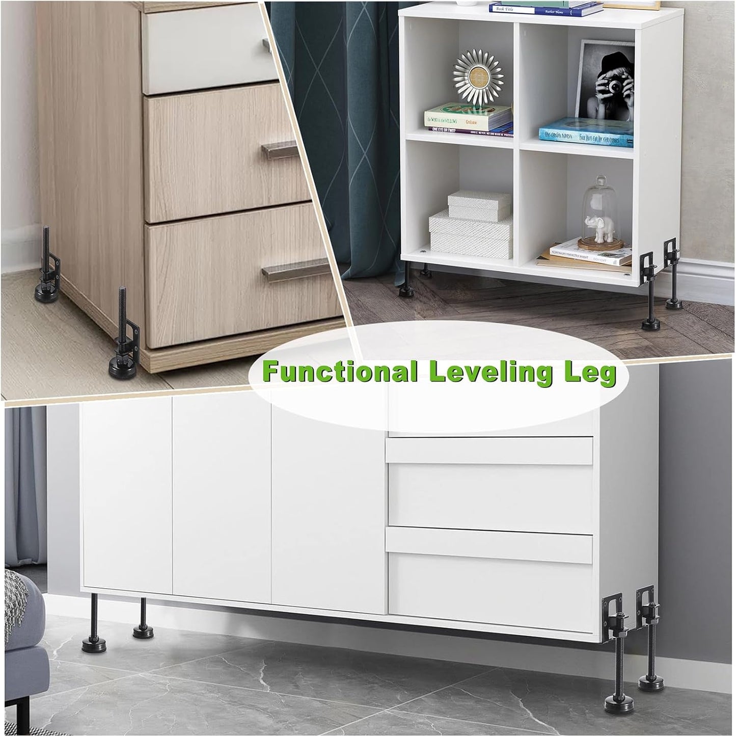 8-Piece Heavy-Duty Adjustable Leveling Feet, 4.7" Metal Levelers for Furniture, Tables, Cabinets, Workbenches, and Wardrobes - Black