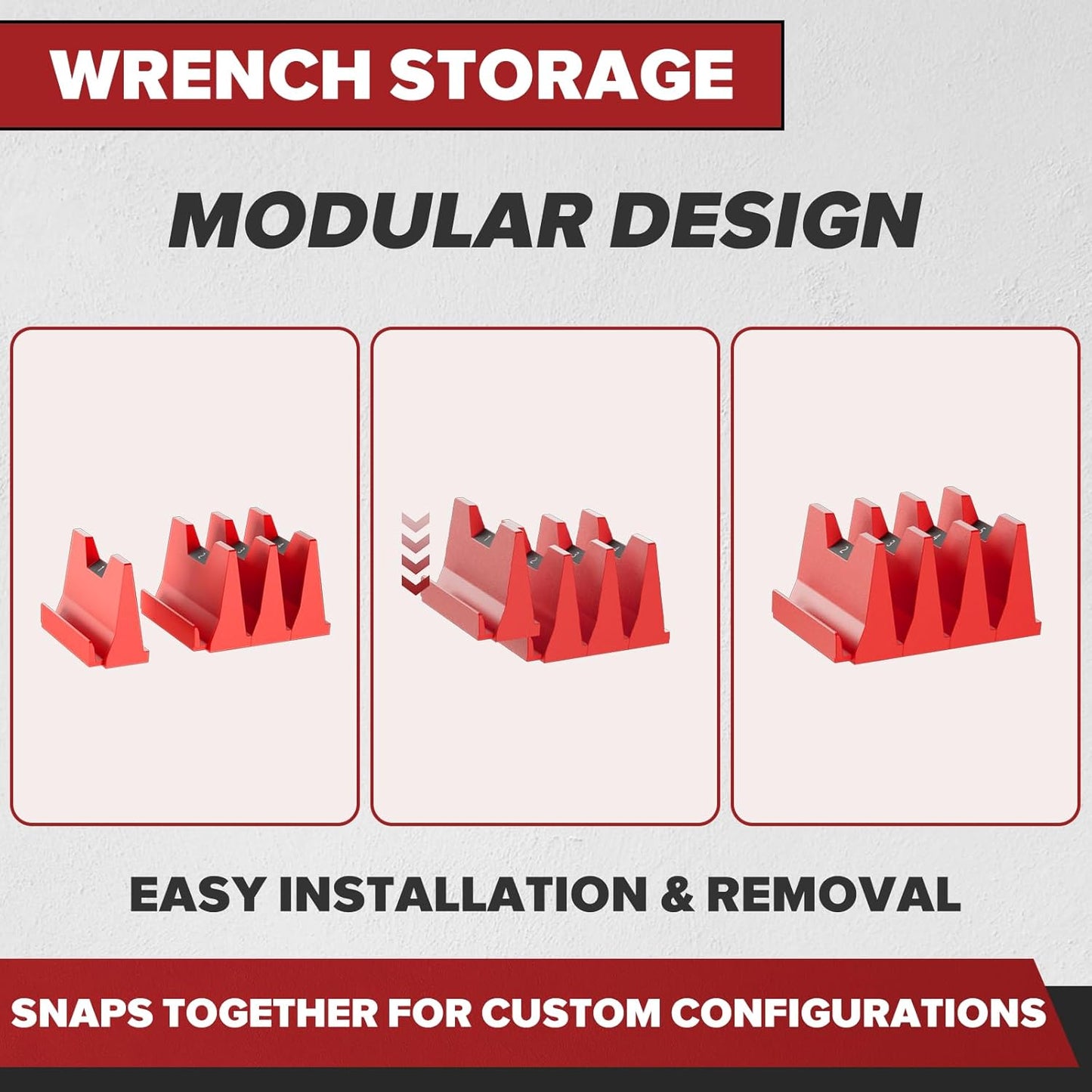 40PCS Modular Wrench Organizer Wrench Holder - Wrench Tool Organizers for Tool Drawer Storage, Wrench Storage Set with Metric & SAE Label, Wrench Rack Tool Gift for Professional Mechanics Men, Red