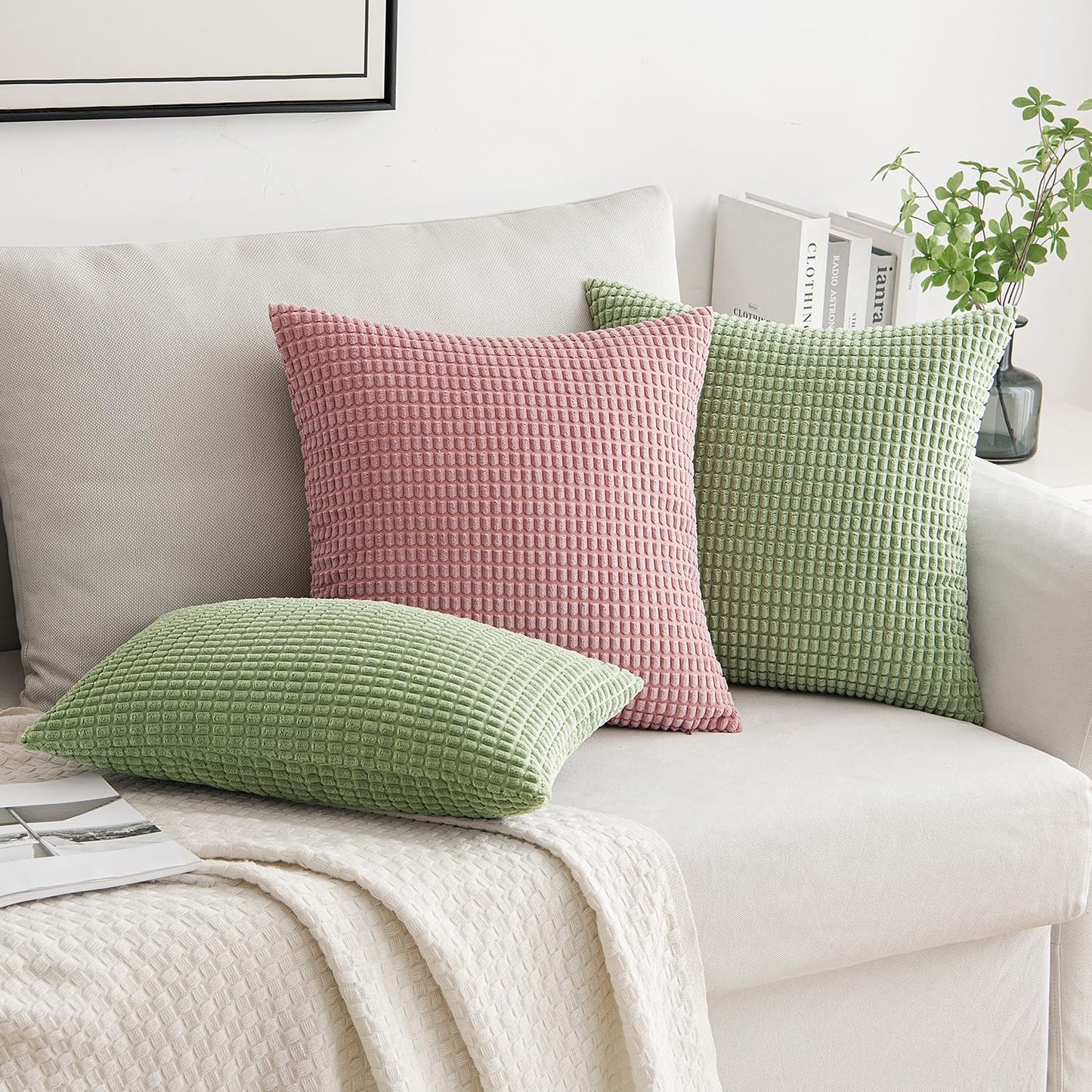 Pack of 2 Pillow Covers 18X18 Inch Granules Soft Corduroy Decorative Throw Pillow Covers for Couch Cushion Sofa Bedroom Living Room, Blush Pink