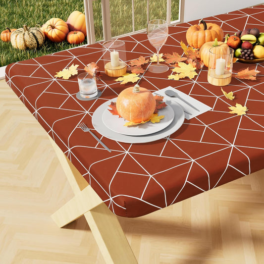 Rectangle Vinyl Tablecloth, 4 Foot Elastic Fitted Table Cover with Flannel Backing, 100% Waterproof Plastic Table Cloth for Picnic, Camping, Outdoor (Rust, 30X48 Inch)