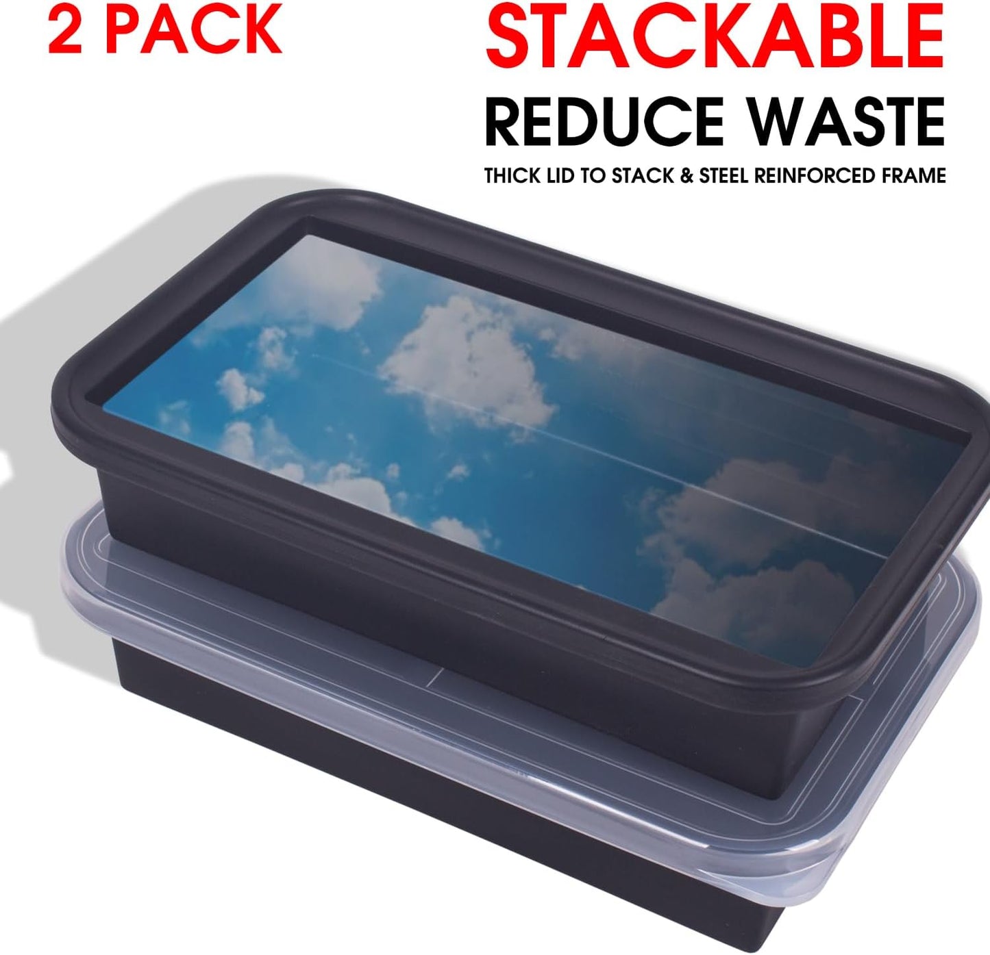 Extra Large Ice Block Mold for Ice Bath Cold Plunge Accessories Chiller Cooler, 2 Pack for 6.6LB Ice, Steel Reinforced Stackable Silicone Ice Molds with Lids for Big Giant Ice Brick, Black