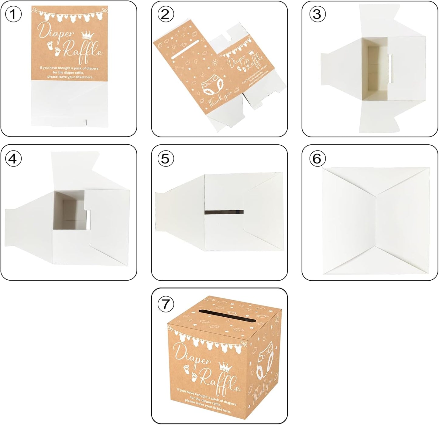 Brown Diaper Raffle Card Box for Baby Shower, 50 Pcs Diaper Raffle Tickets with Advice and Wishes, Gender Reveal Baby Shower Games, Party Decorations Supplies