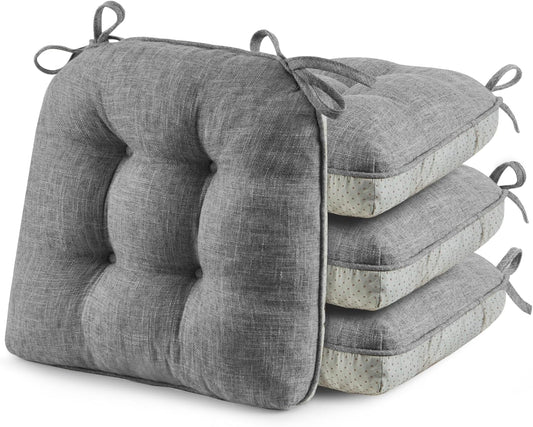 ® Chair Cushions for Dining Chairs, Tufted Memory Foam Chair Pads with Non-Slip Backing, Kitchen Seat Cushions with Ties, Washable Seat Pad Set of 4, 15.5" X 15.5" X 4", Dark Grey