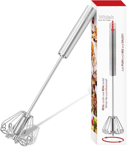 Hand Mixer Egg Beater,Stainless Steel Semi Automatic Whisk,Egg Spinner,Wisking Tool,Whipped Cream Dispenser,Easy Whisks for Cooking,Beating&Stirring(12In)