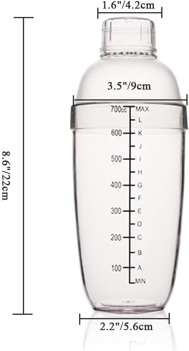 Plastic Cocktail Shaker, Hand Drink Mixer Boba Tea Shaker Cup with Scales,Bar Tool Transparent (24 Oz / 700Cc)