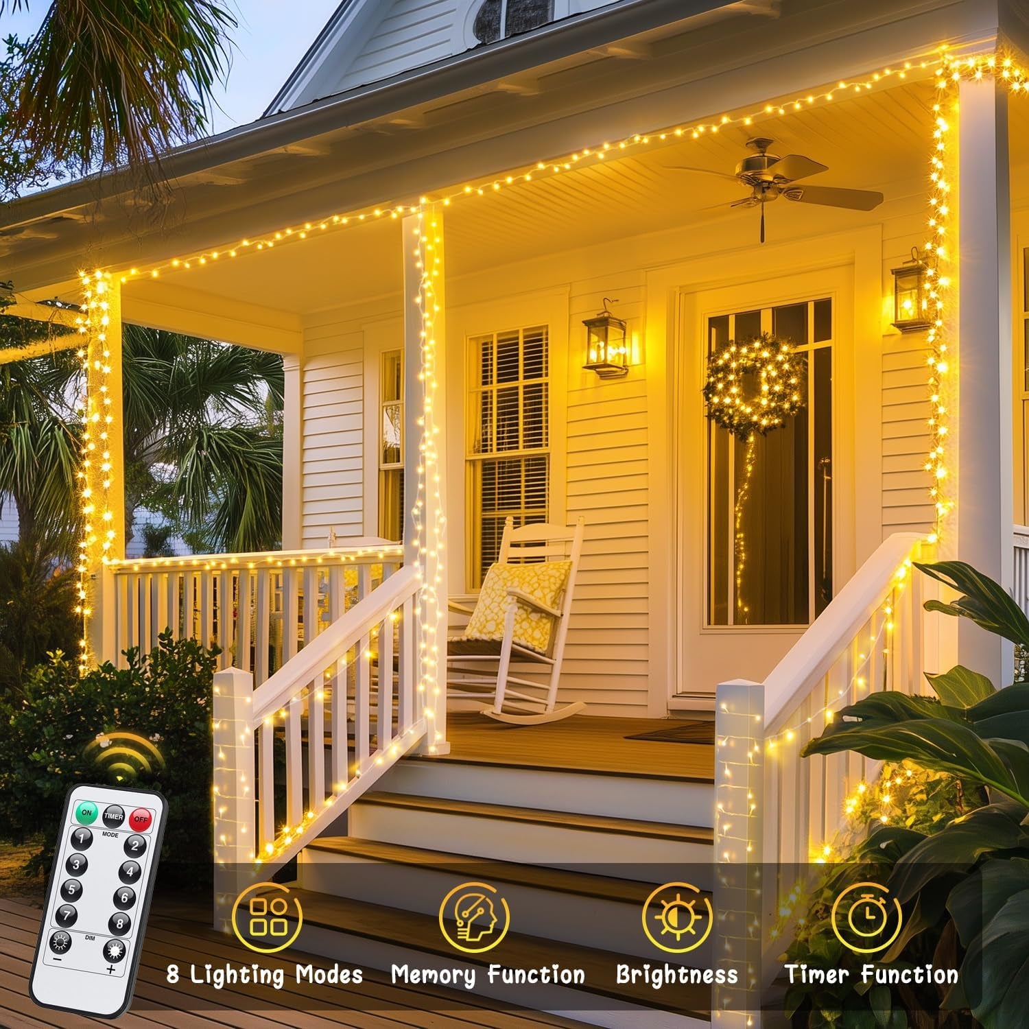 2 Pack Battery Operated String Lights with Remote, Total 66Ft 200 LED Classroom Lights, Battery Christmas Light Outdoor Indoor for Bedroom Classroom Dorm Yard Tree Party Decor(Warm White)