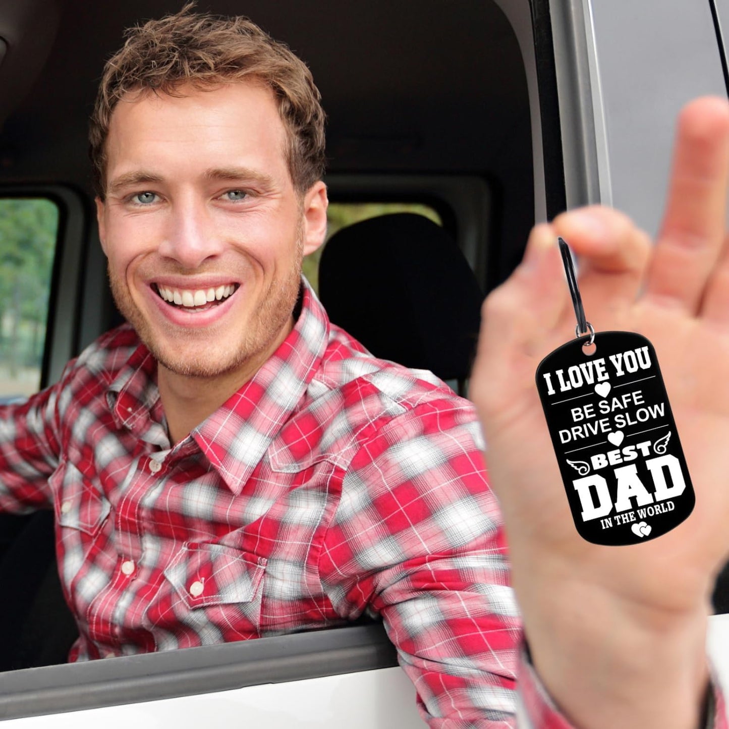 Gifts for Dad - I LOVE YOU BE SAFE DRIVE SLOW BEST DAD in the WORLD Keychain Dad Gifts for Fathers Day, Birthday Valentines Day Secret Santa Christmas Xmas Stocking Stuffer White Elephant Gift