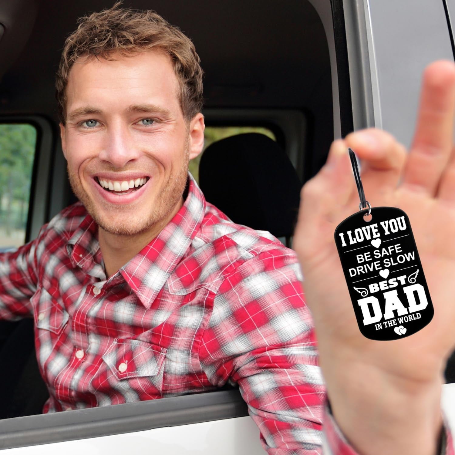Gifts for Dad - I LOVE YOU BE SAFE DRIVE SLOW BEST DAD in the WORLD Keychain Dad Gifts for Fathers Day, Birthday Valentines Day Secret Santa Christmas Xmas Stocking Stuffer White Elephant Gift