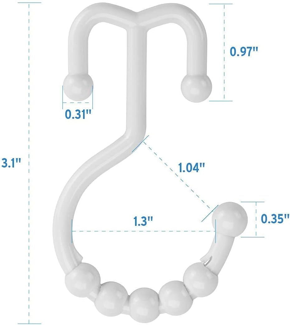 Shower Curtain Hooks Plastic Double Shower Curtain Rings and 72X72 Inches PEVA 3G Shower Curtain Liner