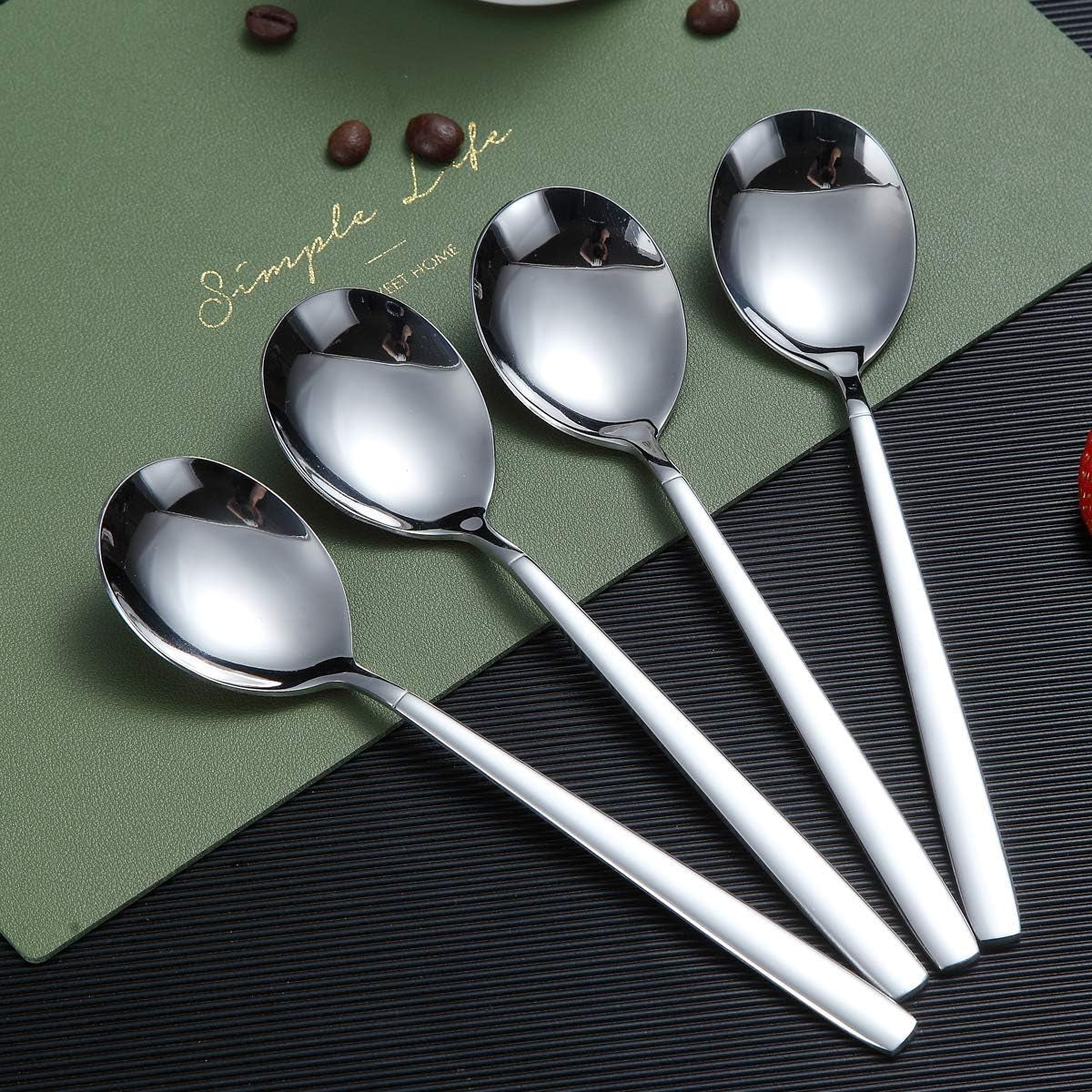 Stainless Steel Dinnerware Set of 6 - Modern Soup Spoons, Dishwasher Safe