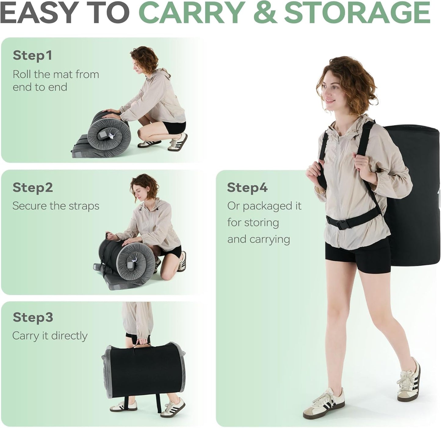 Memory Foam Camping Mattress Certipur-Us Waterproof Portable Roll up Mattress for Adults Cot Mattress Car Van Sleeping Mat Pad with Carrying Bag