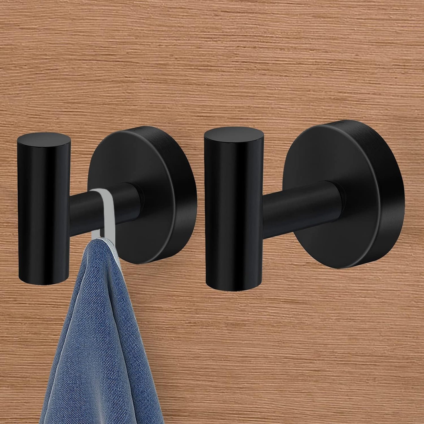 Wall Towel Hooks, Heavy Duty Holder Waterproof Bathroom Towel Hooks for Hanging Coat, Clothes, Closet Hook Wall Mount for Kitchen (Black, Drilling 4 Pack)