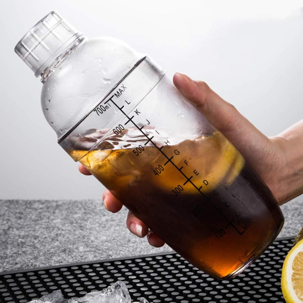 Plastic Cocktail Shaker, Hand Drink Mixer Boba Tea Shaker Cup with Scales,Bar Tool Transparent (24 Oz / 700Cc)