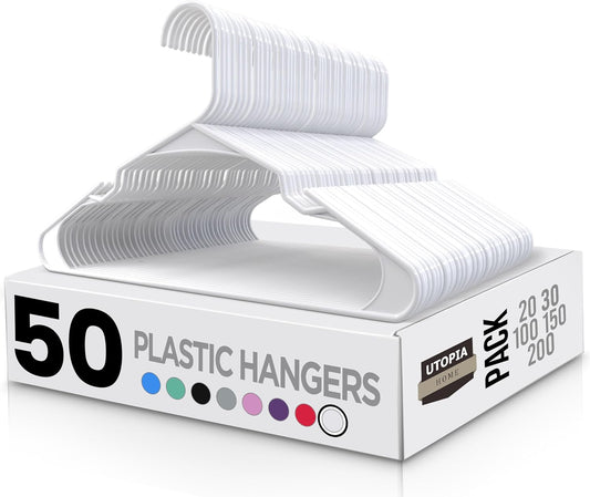 - Plastic Hangers 50 Pack - Space Saving Clothes Hanger - Durable and Strong Closet Organizers and Storage Makes It Ideal Apartment or Dorm Room Essentials for Girls or Guys (White)