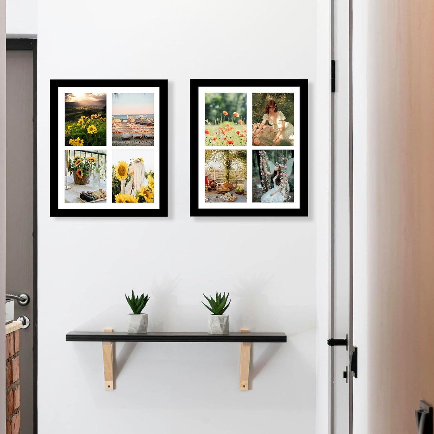 12X16 Picture Frame, 5X7 Collage Frame, Display 4 Pcs 5X7 Photos or 12X16 Picture, Four Opening Collage for Wall Hanging, Lightweight Multi Frame, Black