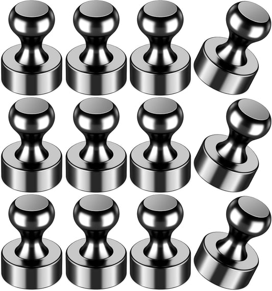 12-Piece Set of Black Strong Refrigerator and Whiteboard Magnets for Office, Classroom, and Kitchen Use