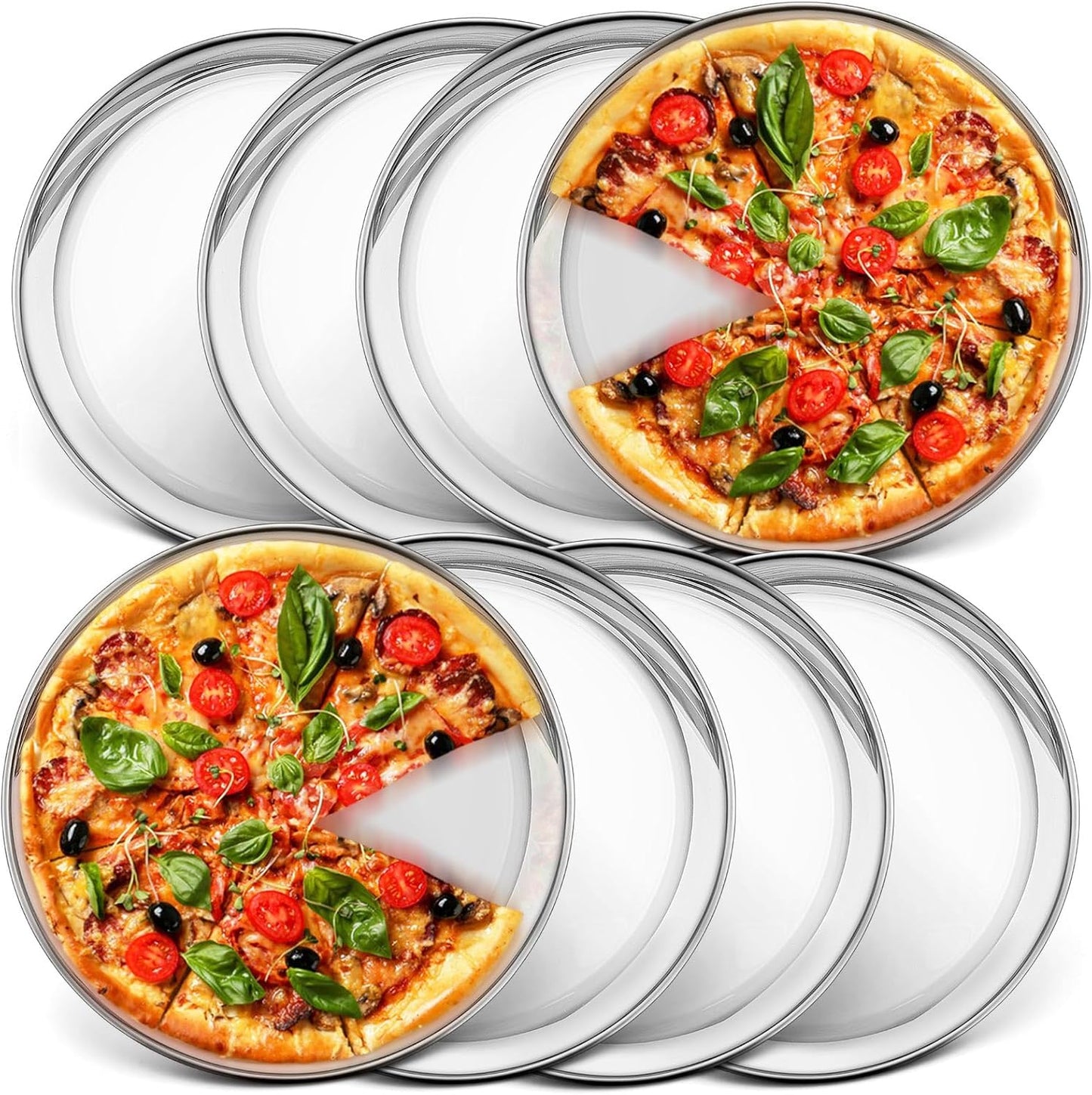 10 Inch Pizza Pan, Stainless Steel round Pizza Tray Baking Pans, Pizzas Plate Serving Tray for Cookie Meat, Oven & Dishwasher Safe & Easy Cleaning, (Mirror Finish) - 8 Pieces