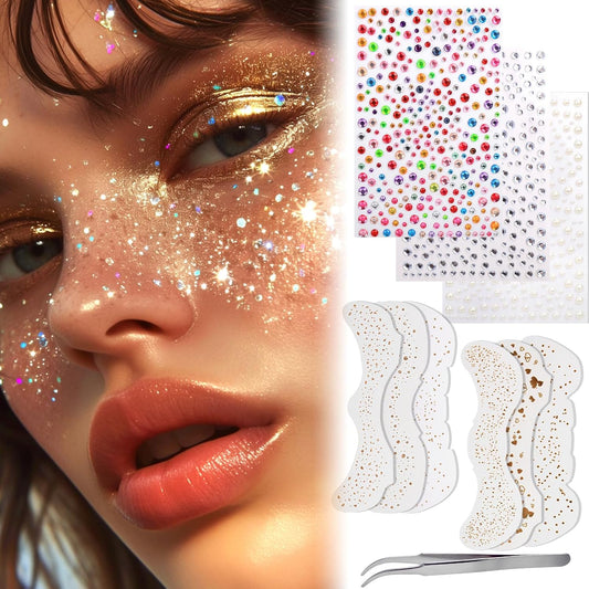 Glitter Freckles Face Tattoo,6Pcs Festival Rave Accessories for Women,Gold Silver Face Waterproof Sparkles Freckles Half Magic Makeup Jewels Stickers (6PCS)